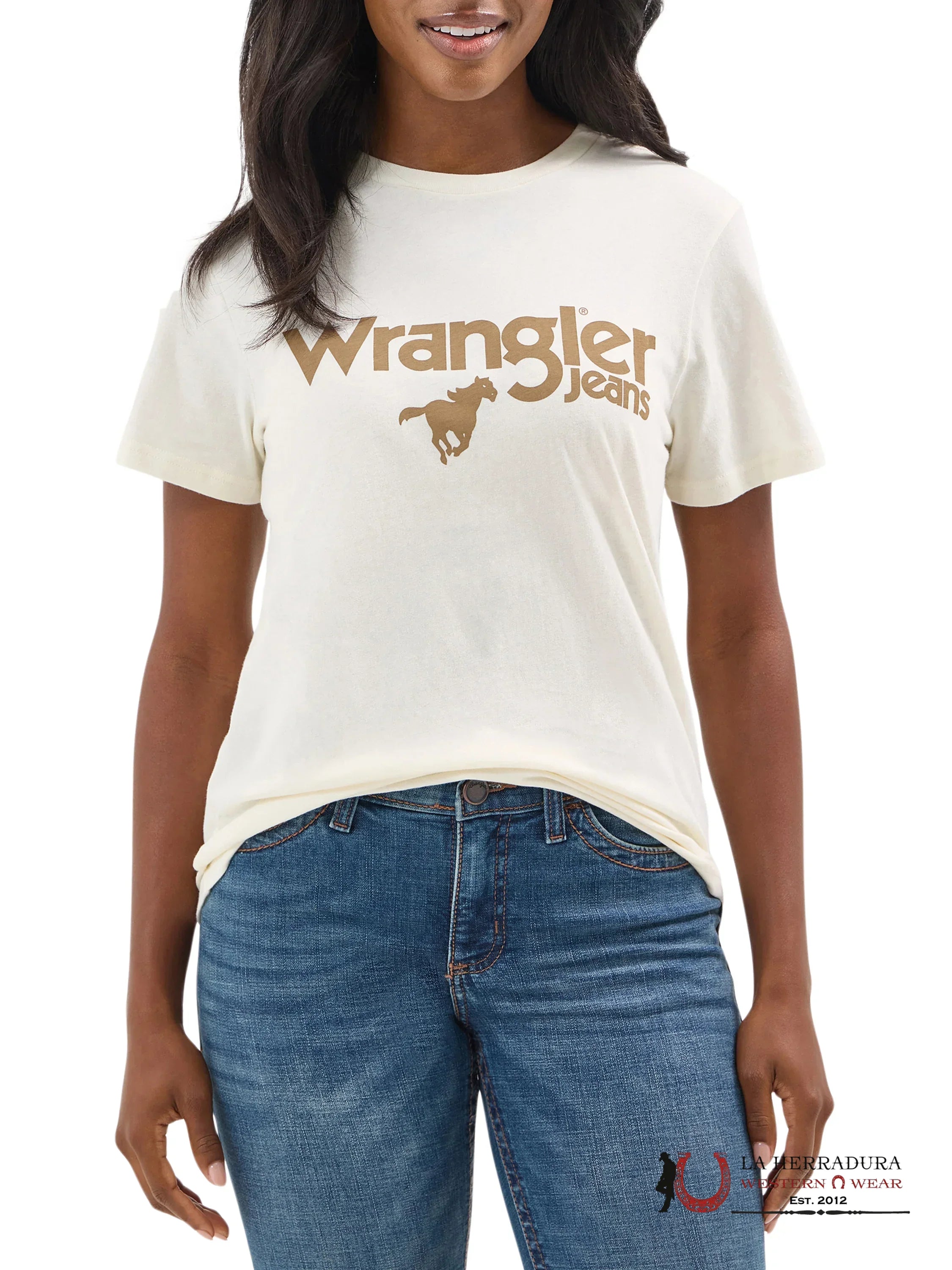 WOMEN’S WRANGLER RETRO T-SHIRT TAN BROWN HORSE 112350063 ROPA MUJERES