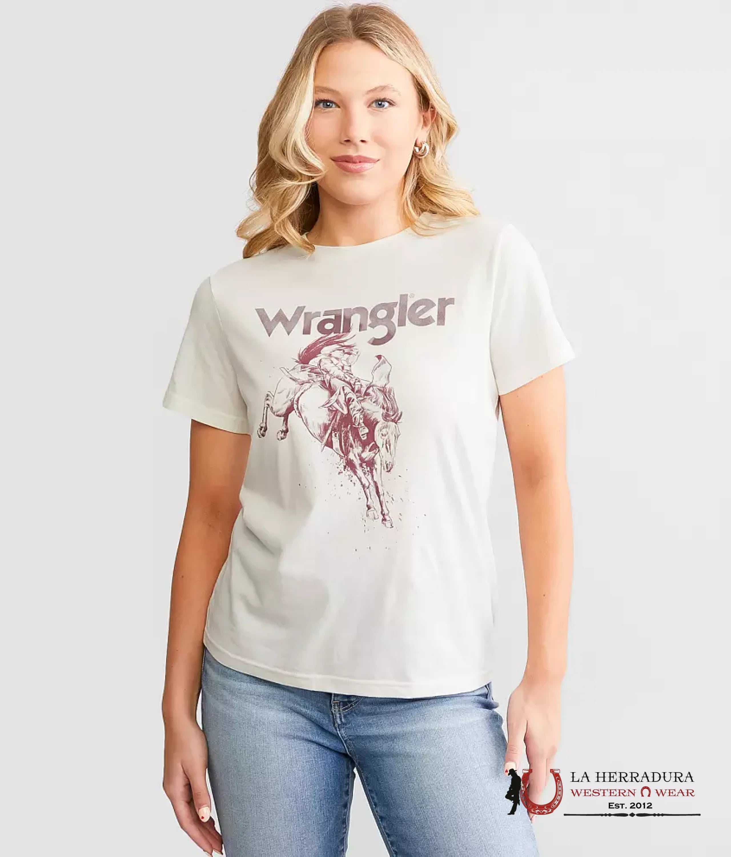 WOMEN’S WRANGLER RETRO T-SHIRT WHITE RED BRONC RIDER 112344166 ROPA MUJERES