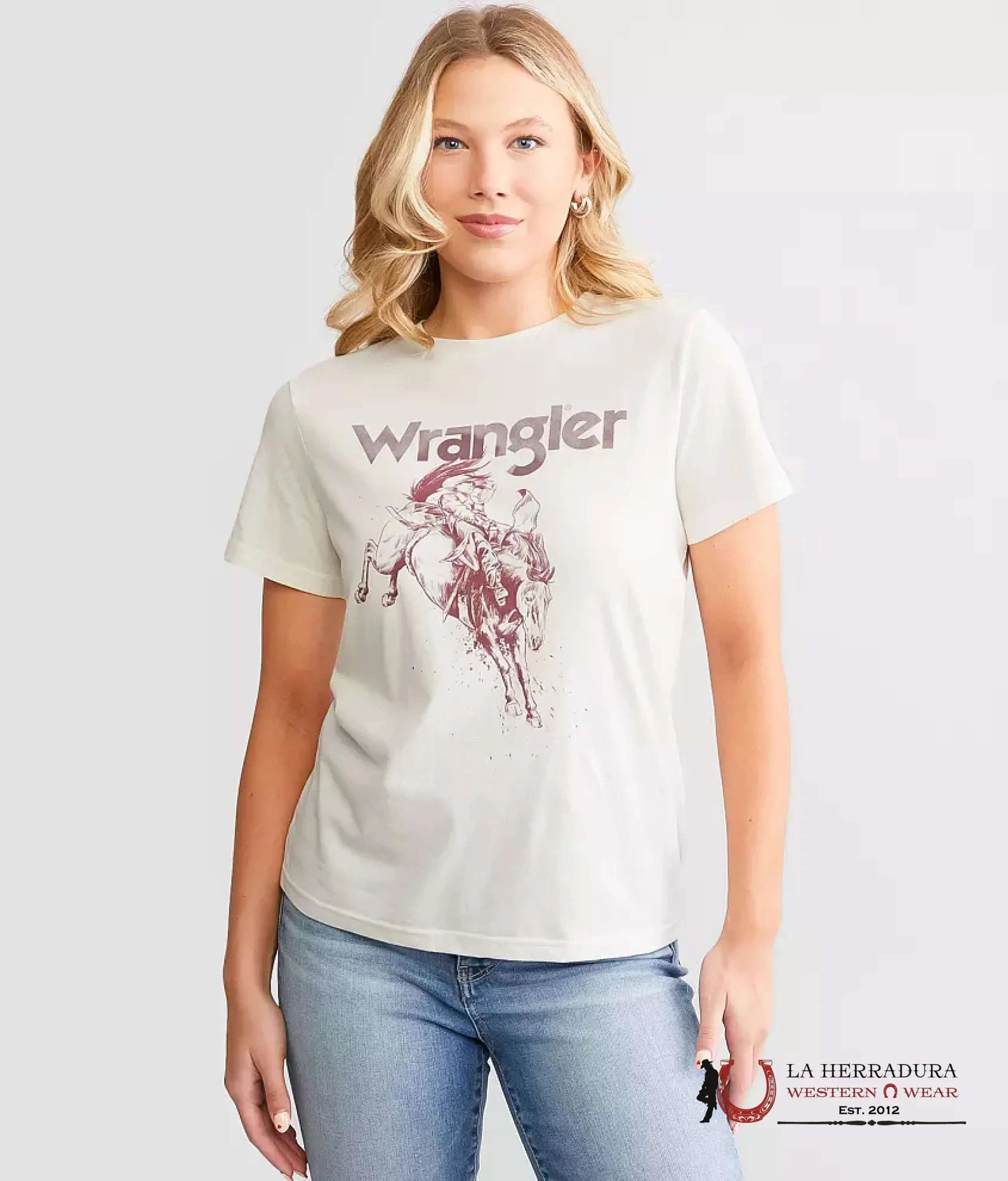 WOMEN’S WRANGLER RETRO T-SHIRT WHITE RED BRONC RIDER 112344166 ROPA MUJERES