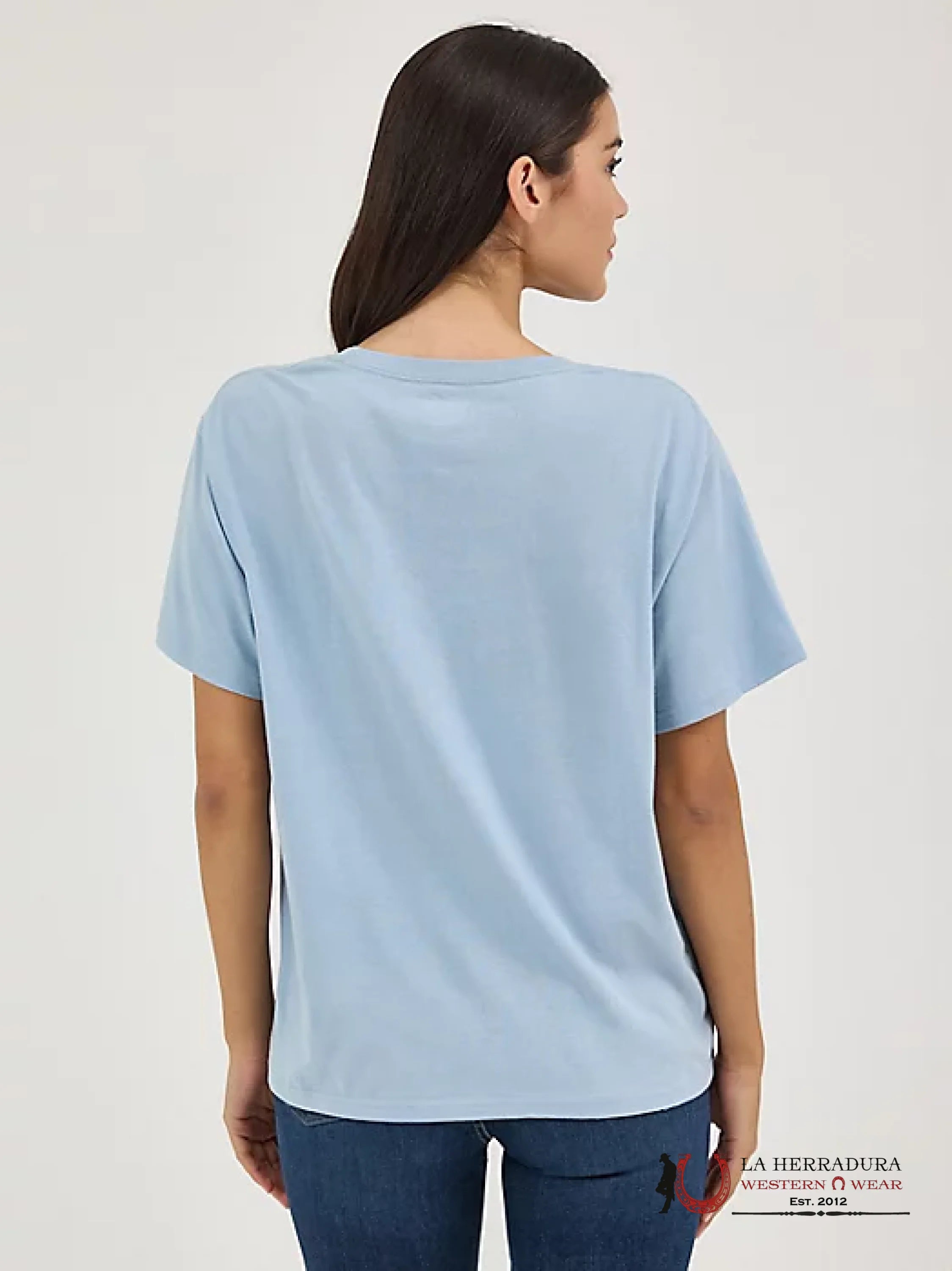 WOMEN’S WRANGLER WESTERN GRAPHIC GIRLFRIEND TEE BLUE FOG SHIRT - 1926 ROPA MUJERES