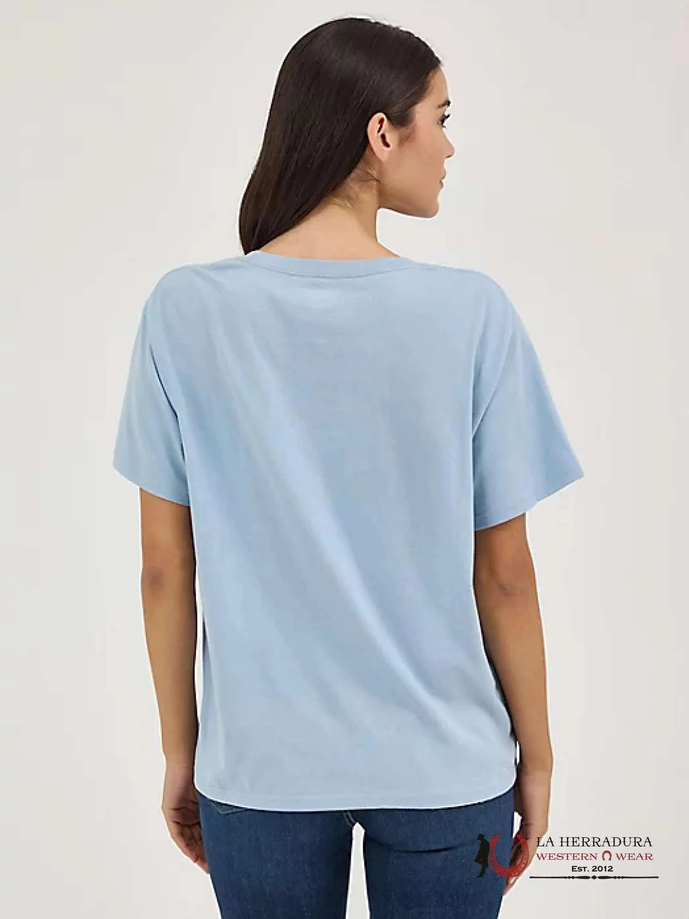 WOMEN’S WRANGLER WESTERN GRAPHIC GIRLFRIEND TEE BLUE FOG SHIRT - 1926 ROPA MUJERES