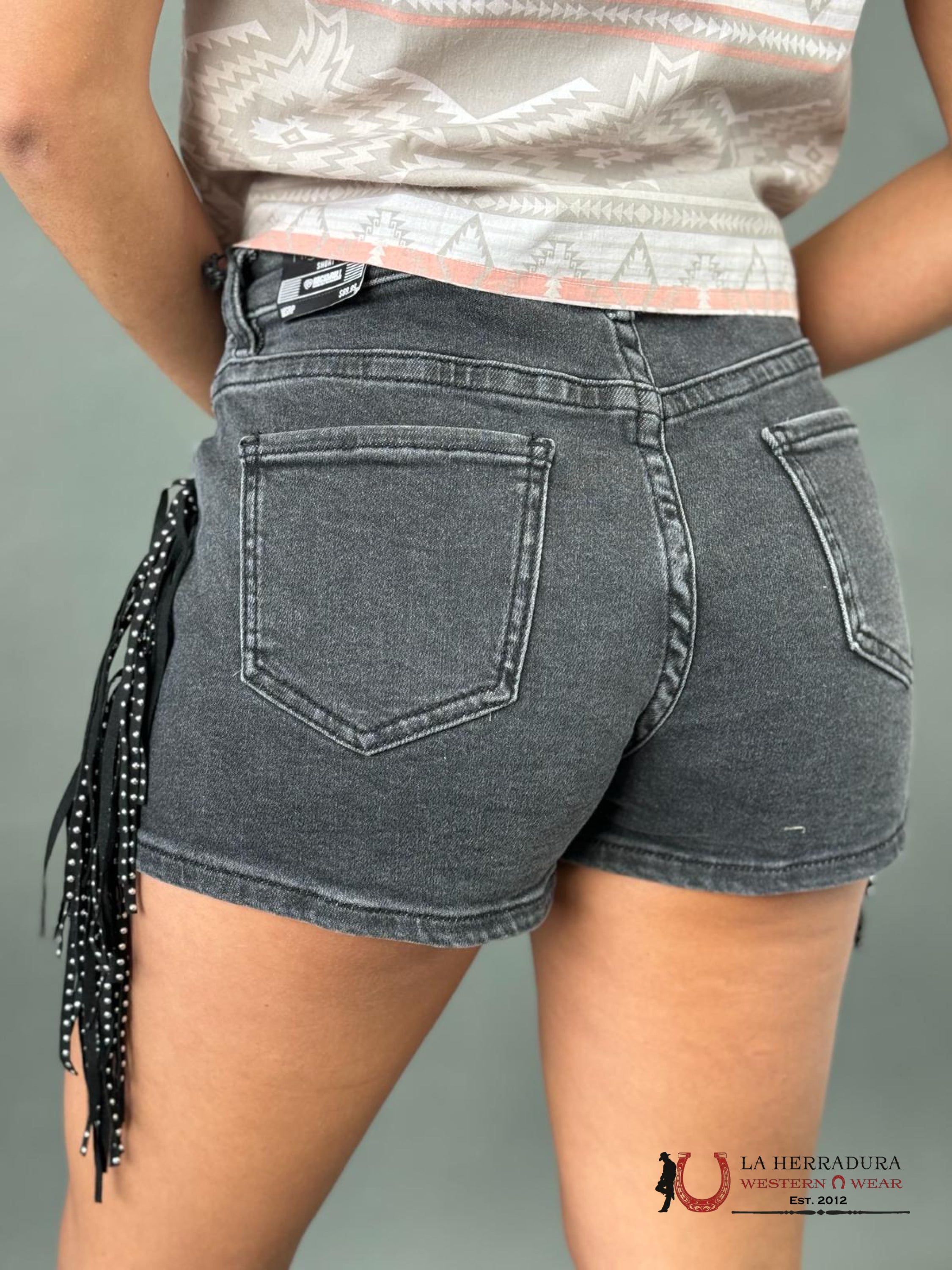 Womens’s Rock&Roll Black Embellished Fringe Shorts Ropa Mujeres