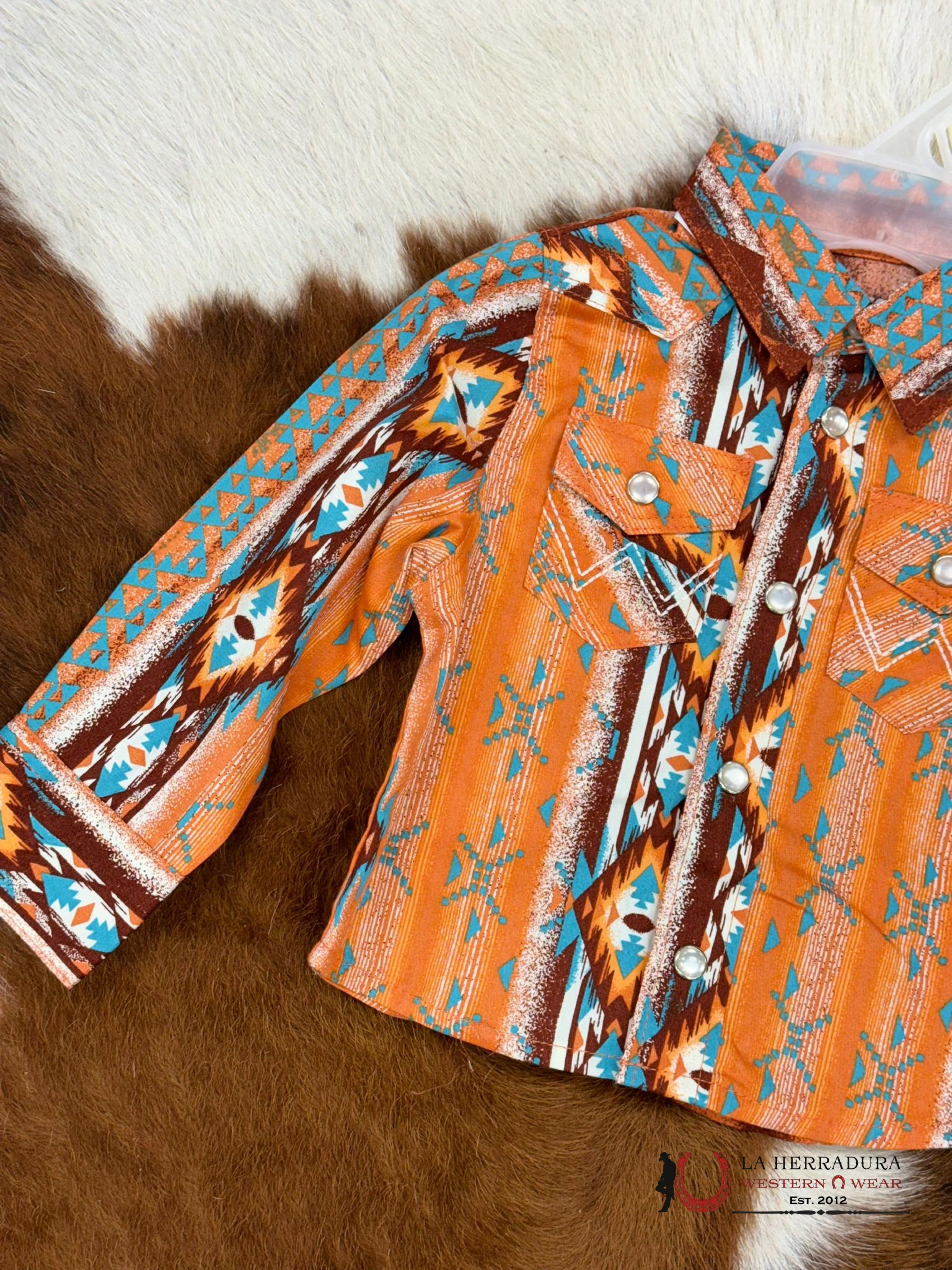 Wrangler Aztec Orange Long Sleeve Button Down Shirt Niños