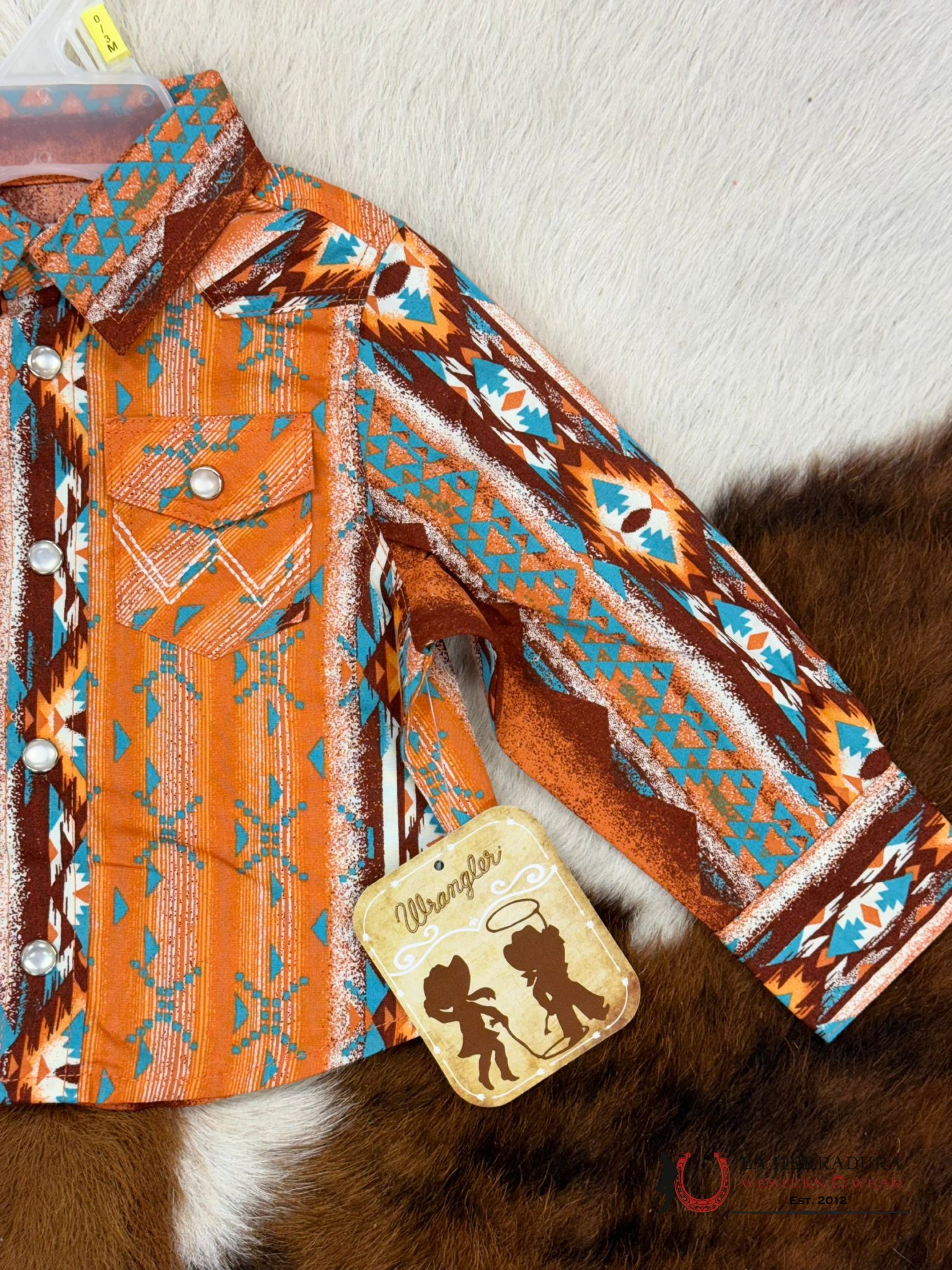 Wrangler Aztec Orange Long Sleeve Button Down Shirt Niños