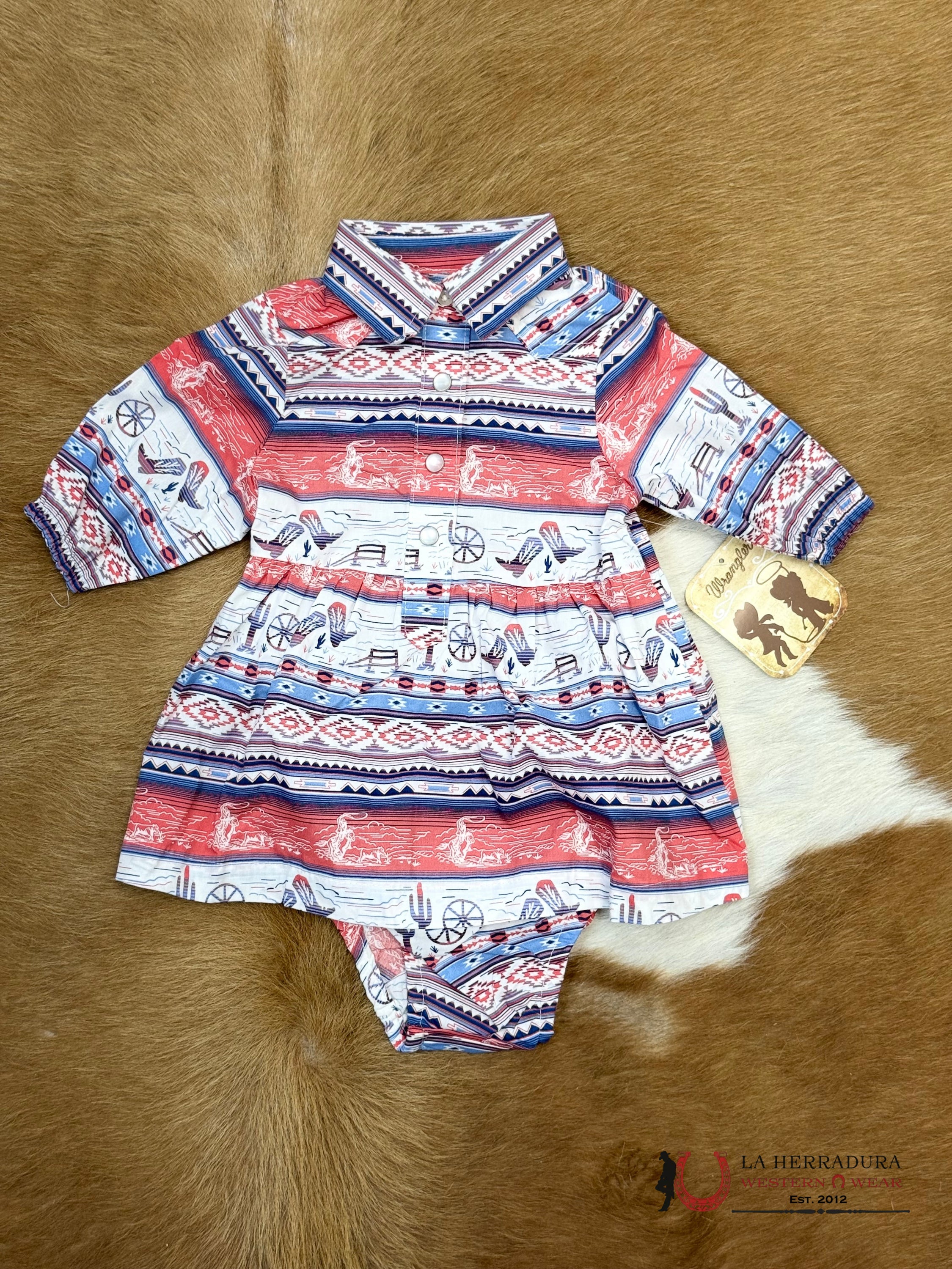 WRANGLER BABY GIRL DRESS PINK & BLUE AXTEC BOOTS 112367398 NIÑOS