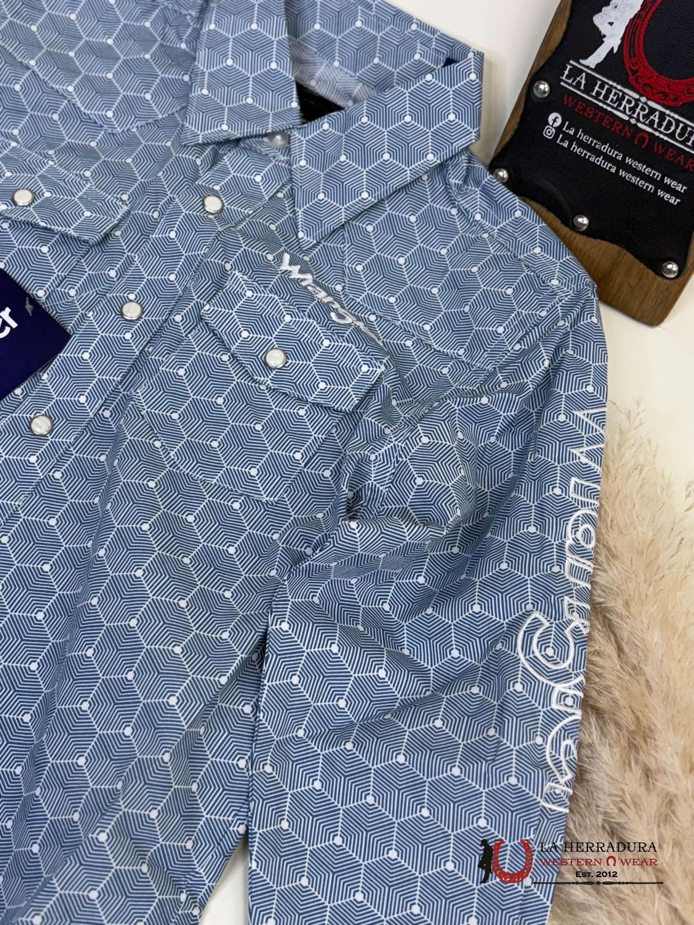 WRANGLER BLUE HEXAGON WITH WHITE LONG SLEEVE SHIRT 112359471 NIÑOS
