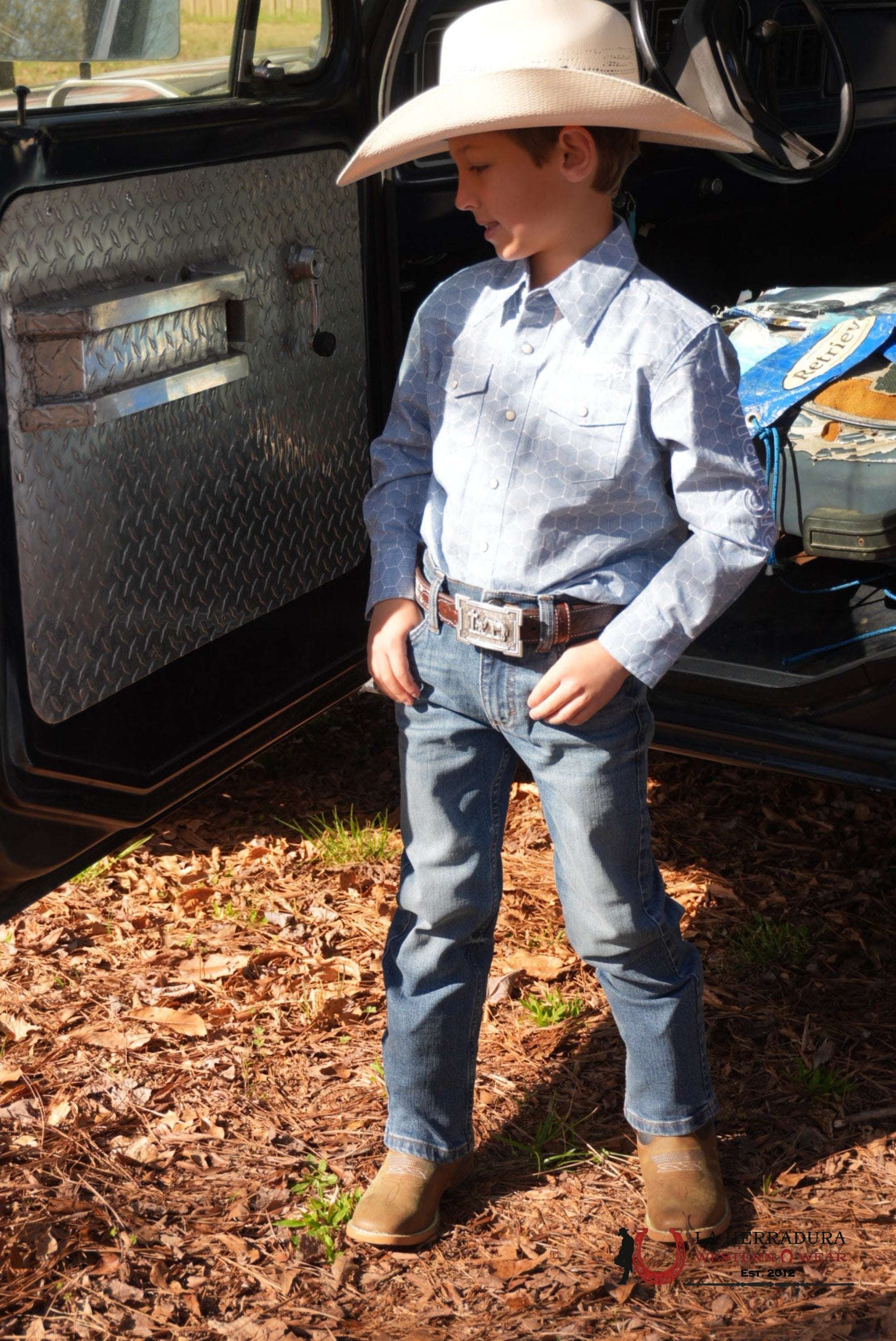 WRANGLER BLUE HEXAGON WITH WHITE LONG SLEEVE SHIRT 112359471 NIÑOS