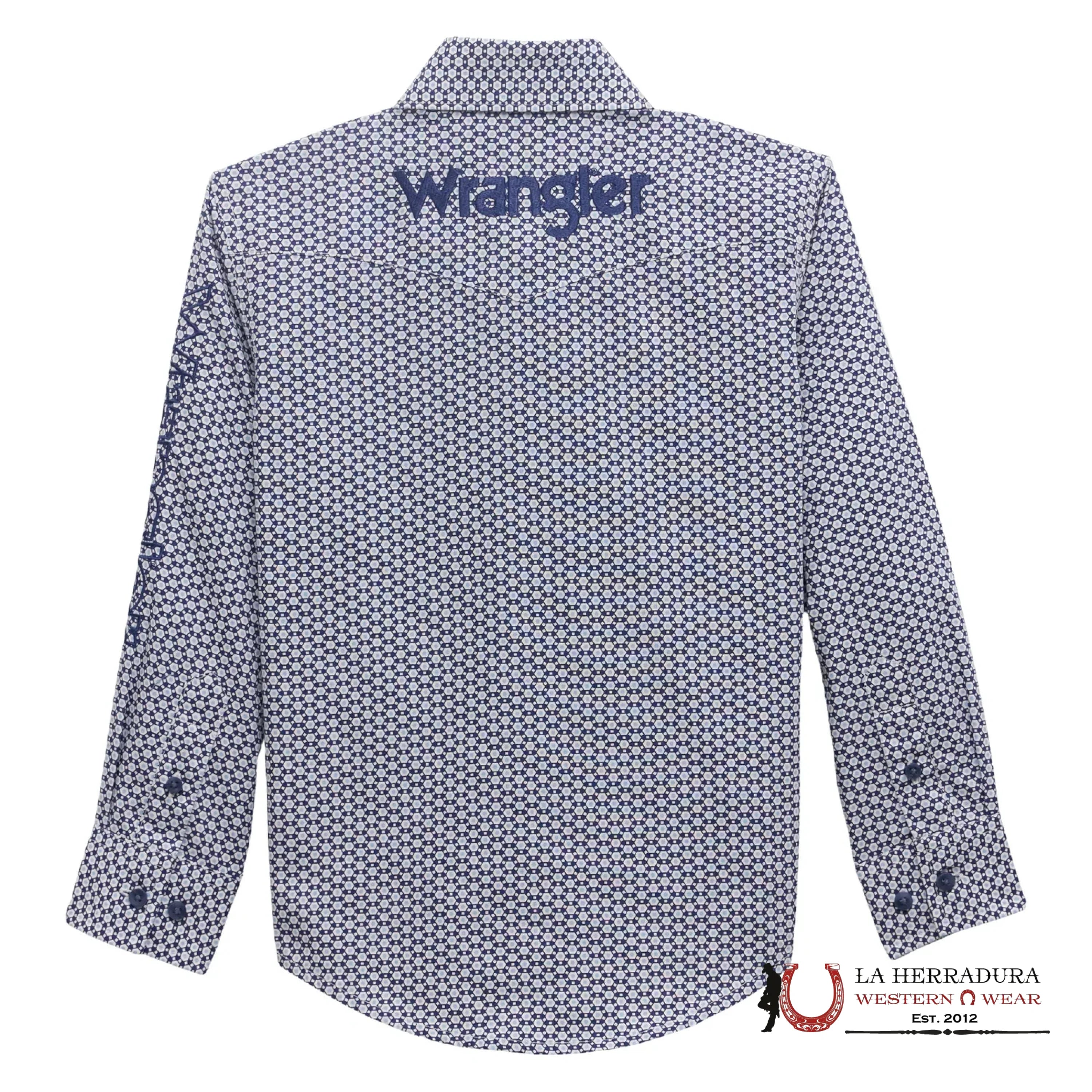 Wrangler Boy Blue Geometric Button Down Western Shirt 112356519 NIÑOS