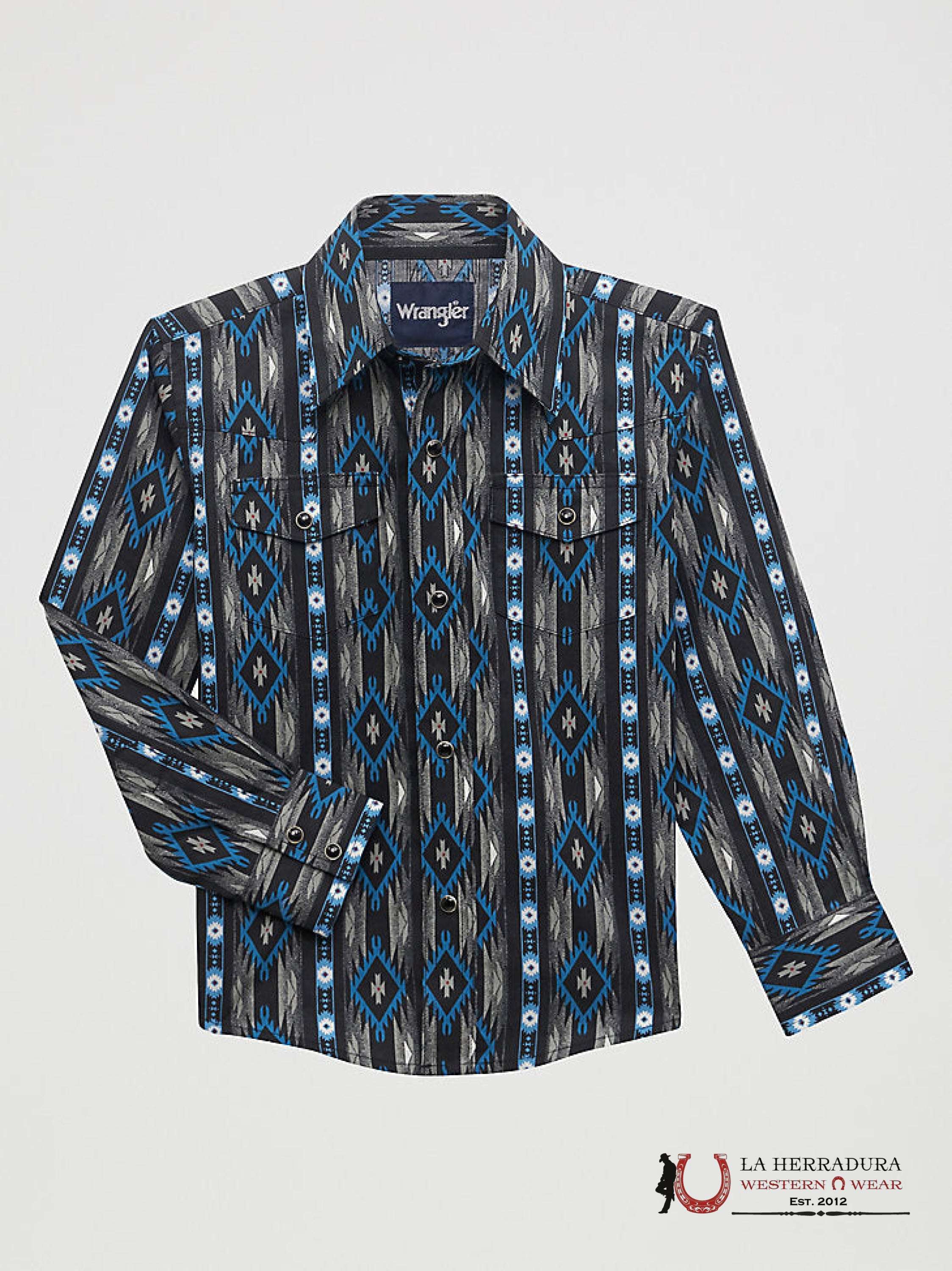 Wrangler Boys Black Blue Checotah Long Sleeve Niños