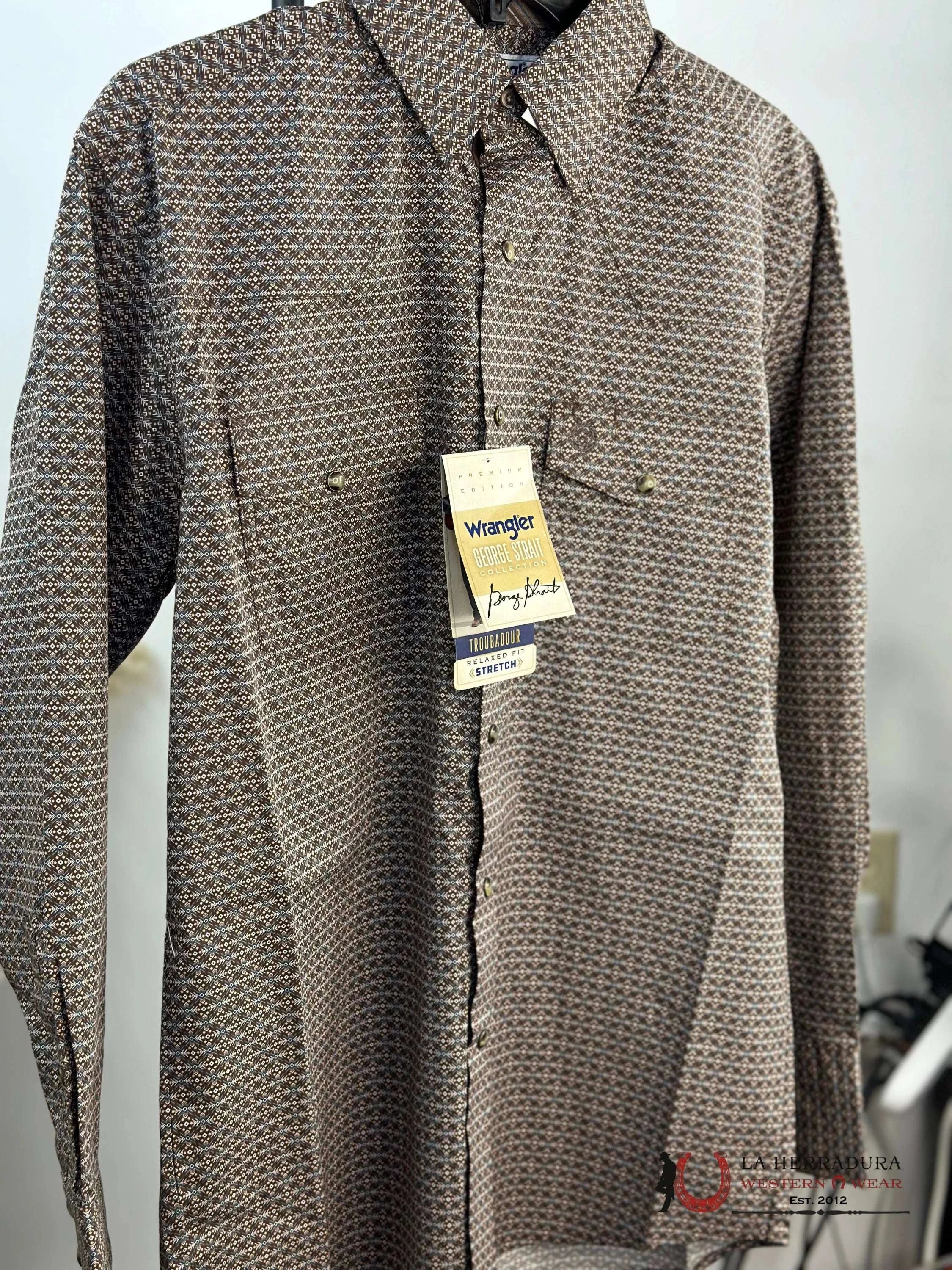 Wrangler Brown Print Snap Long Sleeve Shirt Ropa Hombres