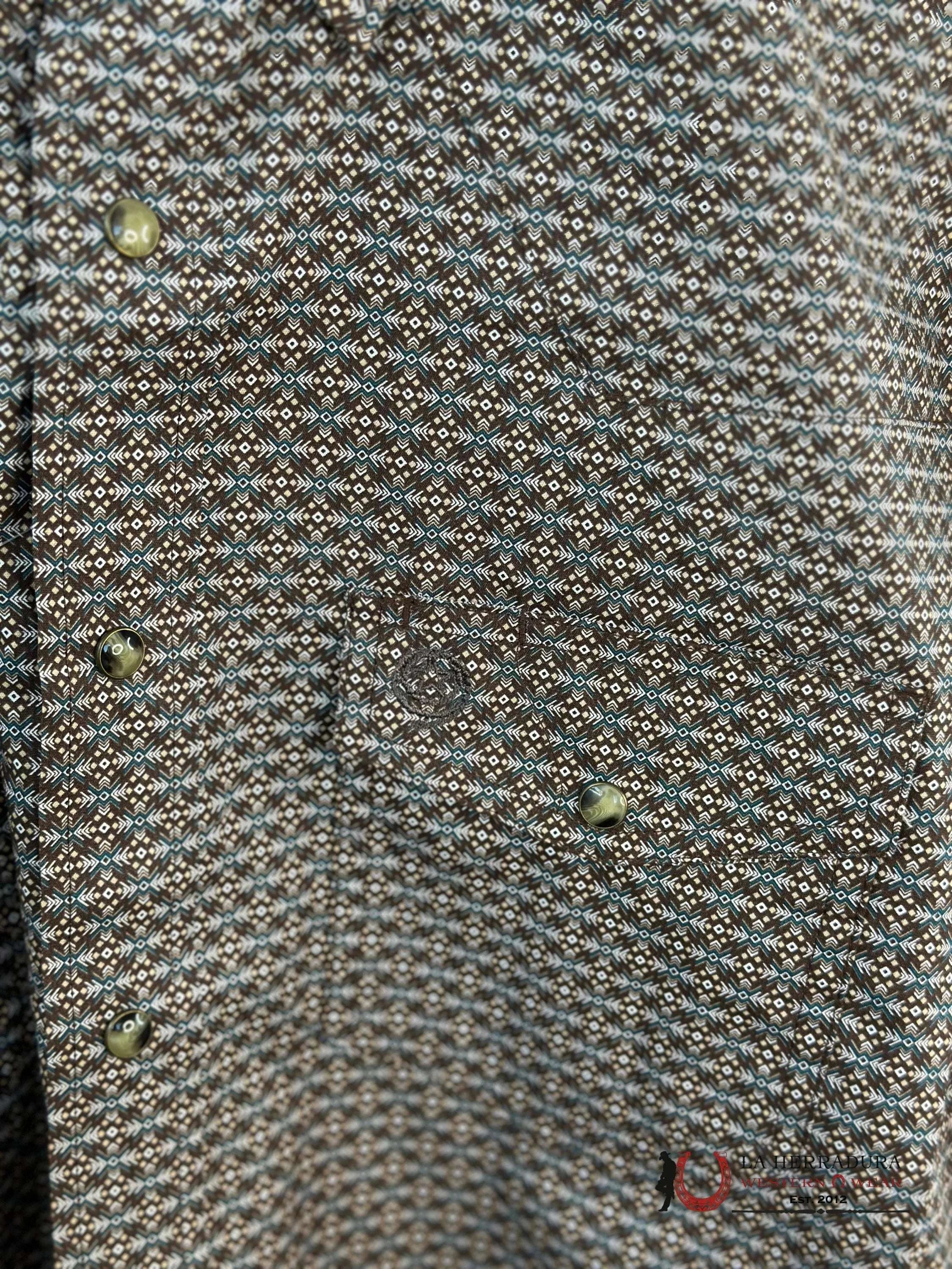 Wrangler Brown Print Snap Long Sleeve Shirt Ropa Hombres
