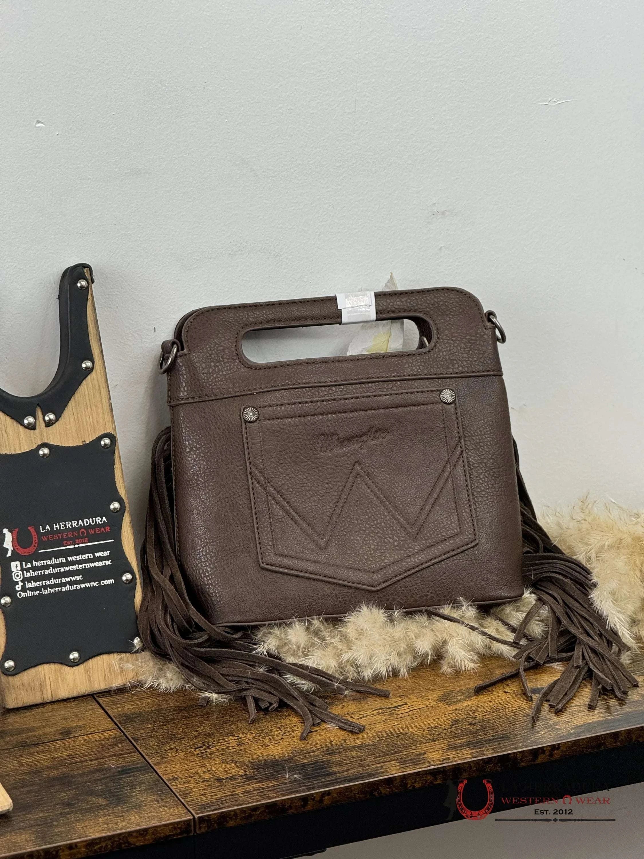 Wrangler Brown Stitched Leather Hand Bag Nuevo Ropa Mujeres