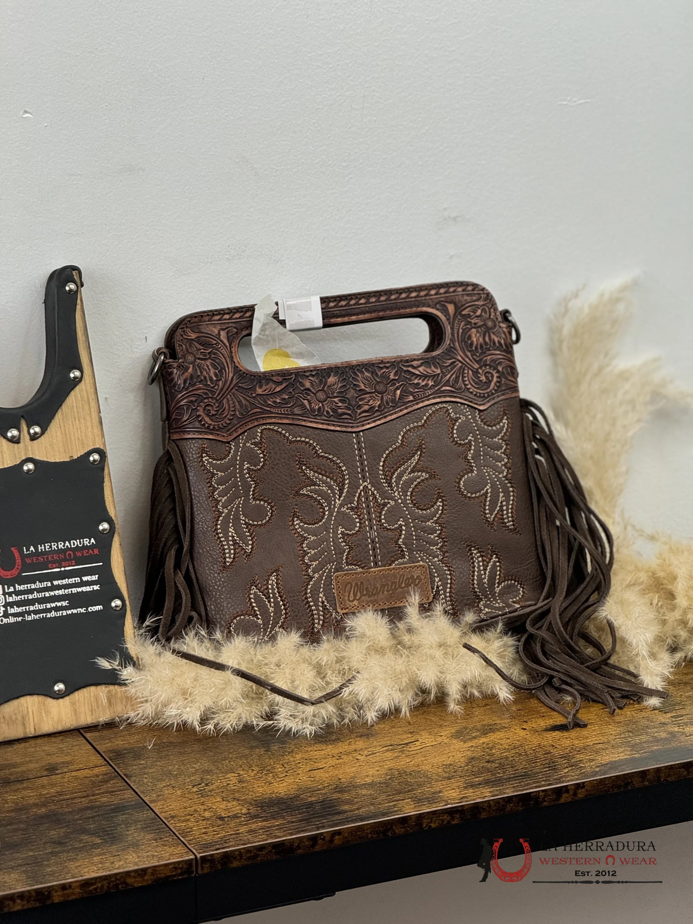 Wrangler Brown Stitched Leather Hand Bag Nuevo Ropa Mujeres