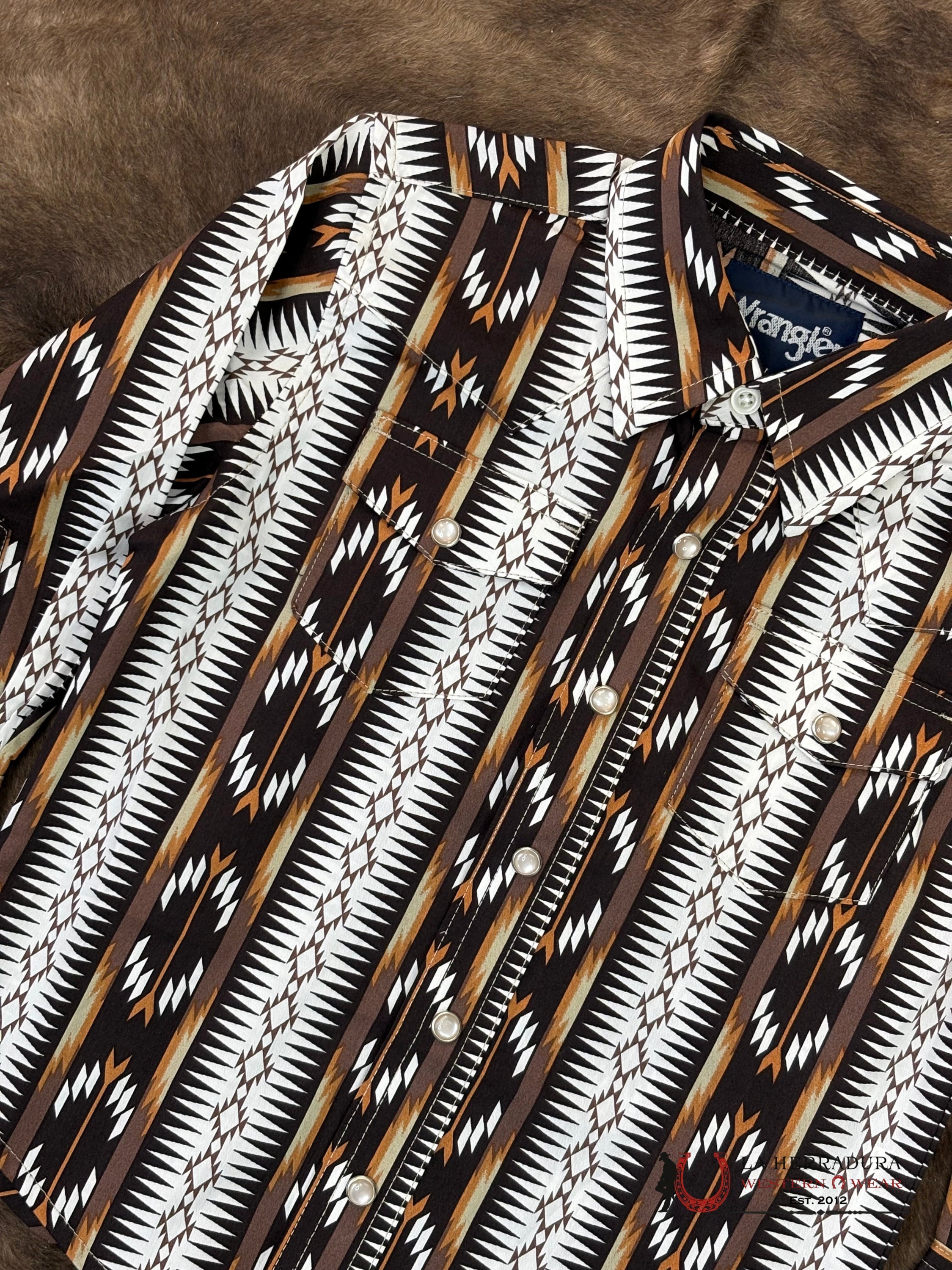 Wrangler Brown With Multi Color Aztec Print Long Sleeve NIÑOS