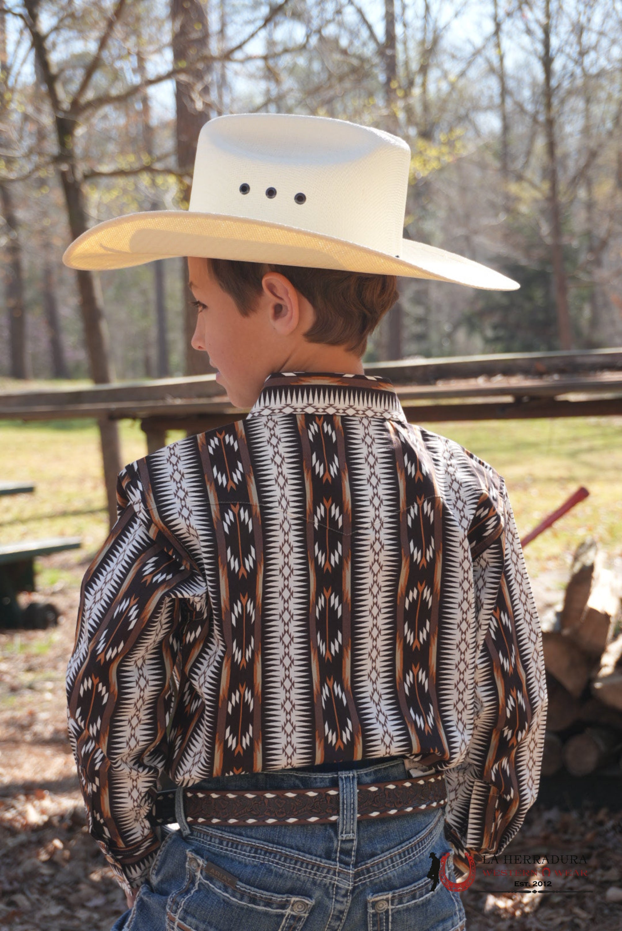 Wrangler Brown With Multi Color Aztec Print Long Sleeve NIÑOS