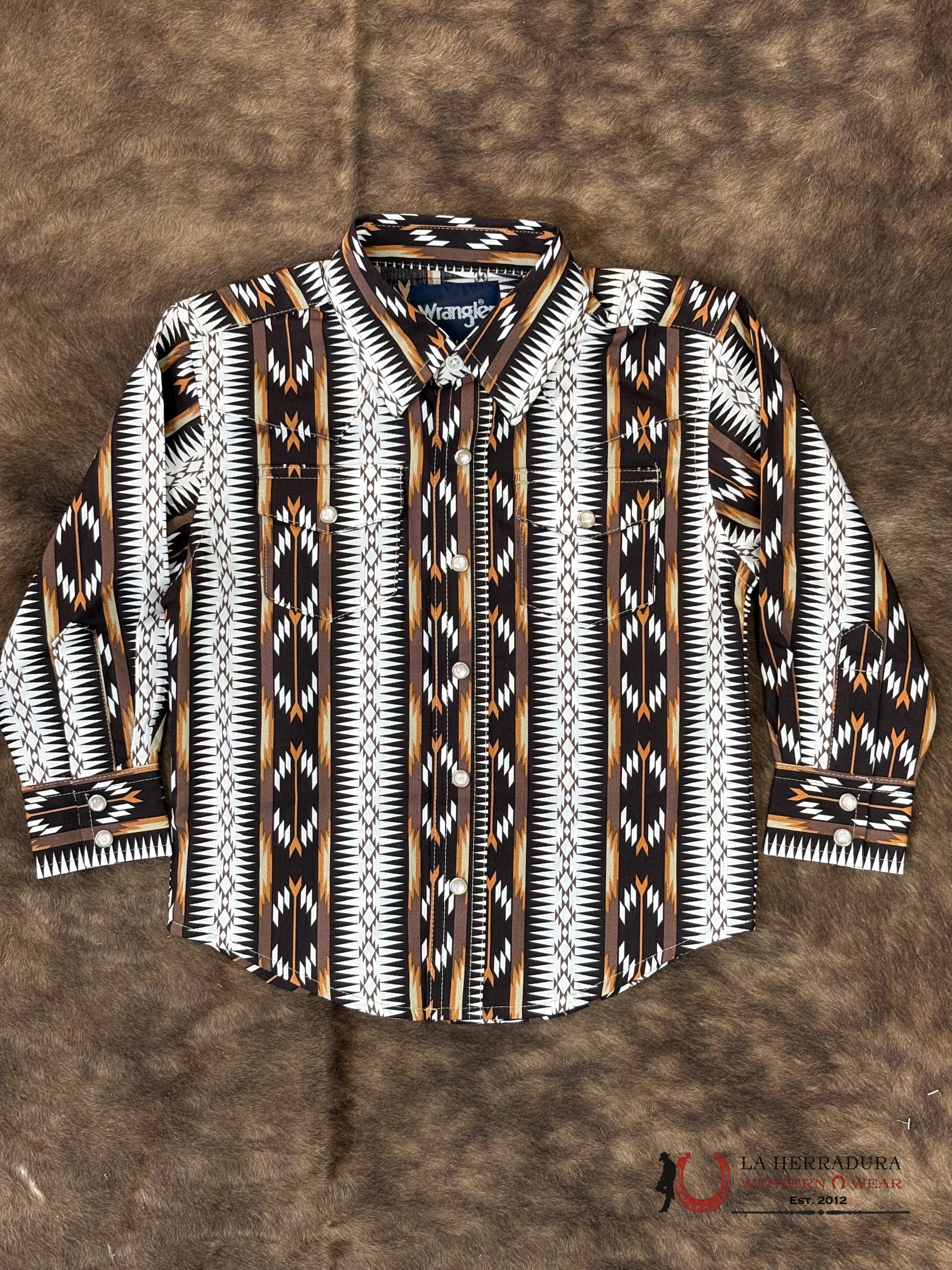 Wrangler Brown With Multi Color Aztec Print Long Sleeve NIÑOS