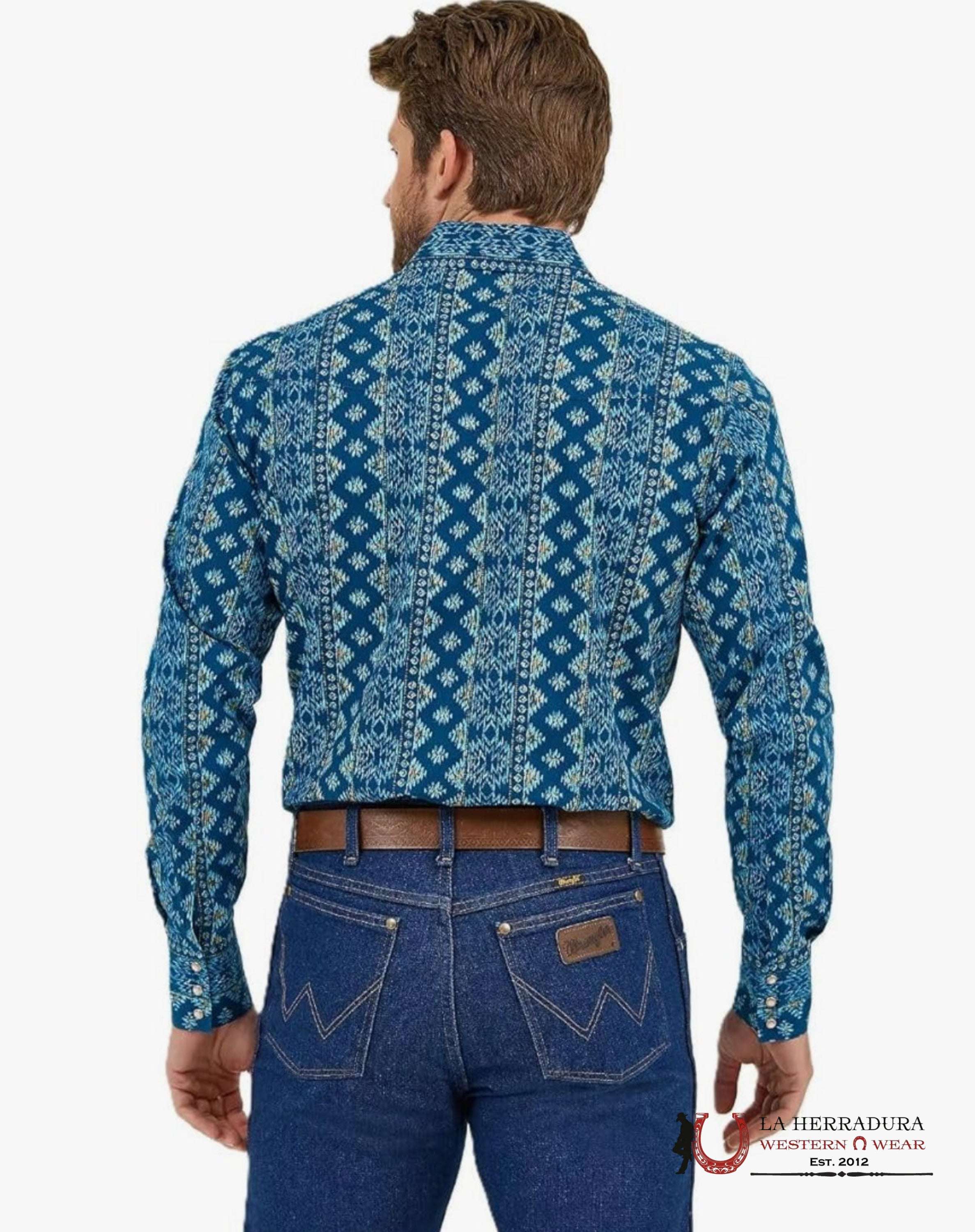 Wrangler Classic Fit Checotah Deep Lake Western Snap Ropa Hombres