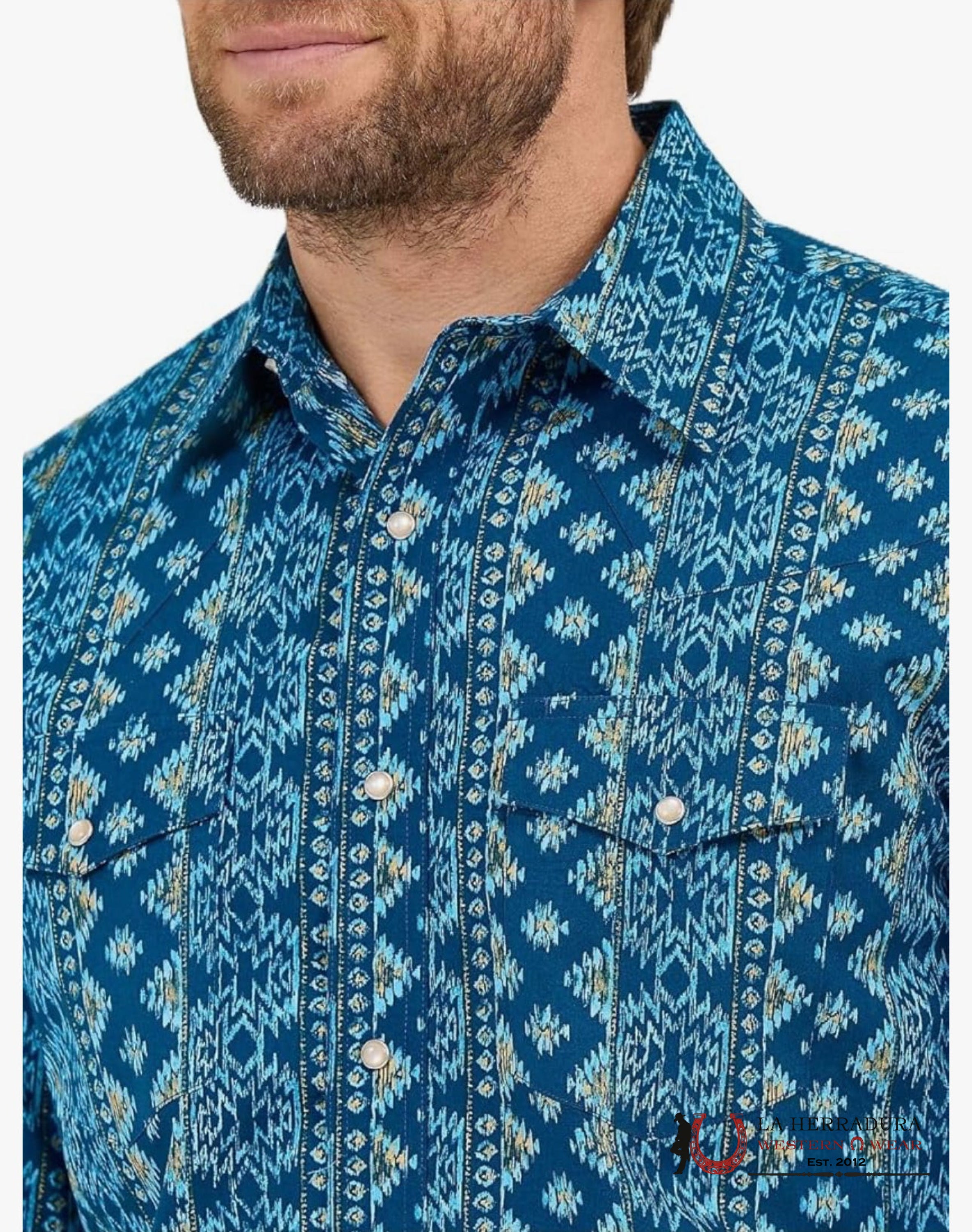 Wrangler Classic Fit Checotah Deep Lake Western Snap Ropa Hombres