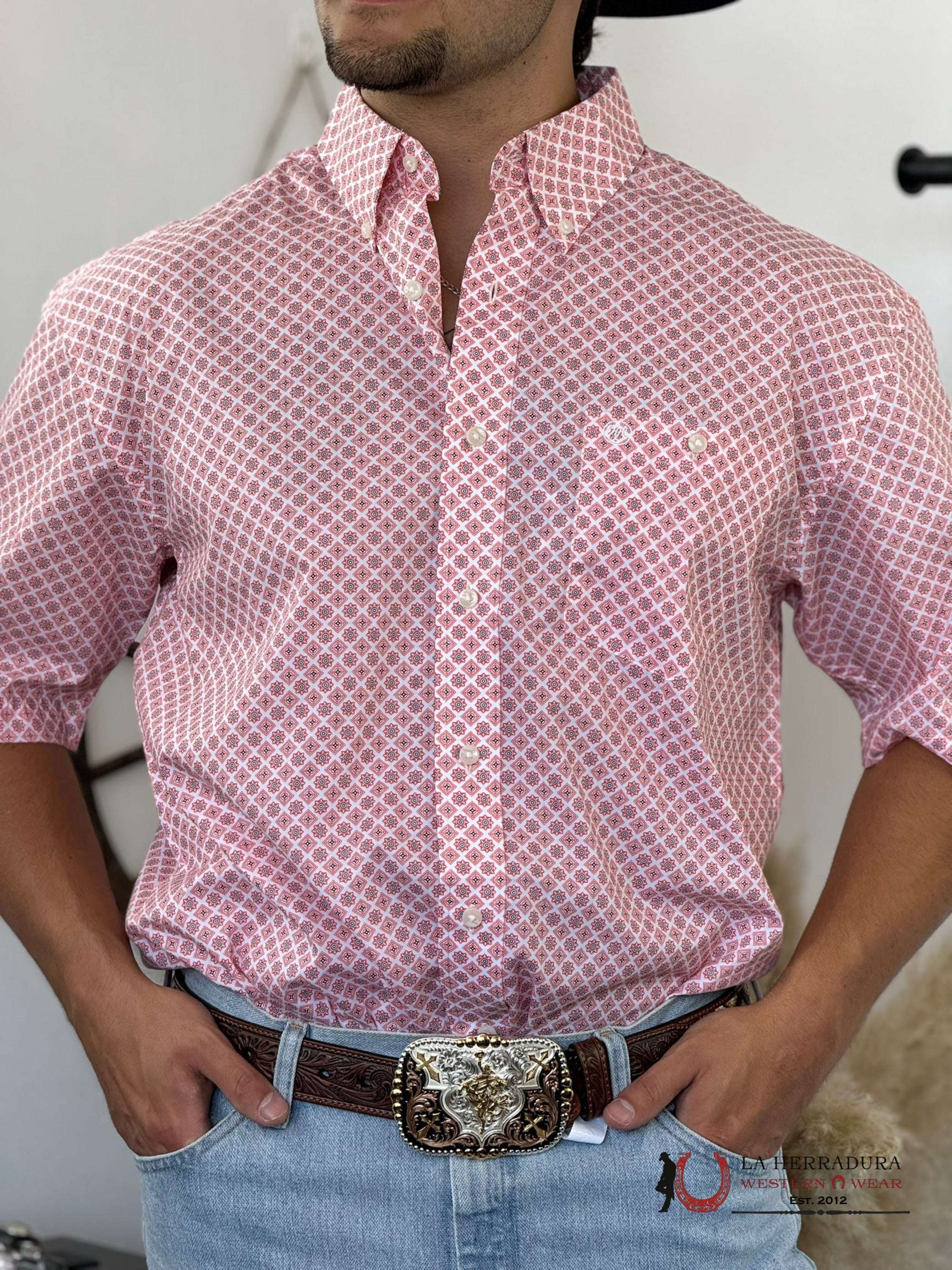 Wrangler Classic Orange Foil Button Short Sleeve Shirt 6076 Ropa Hombres