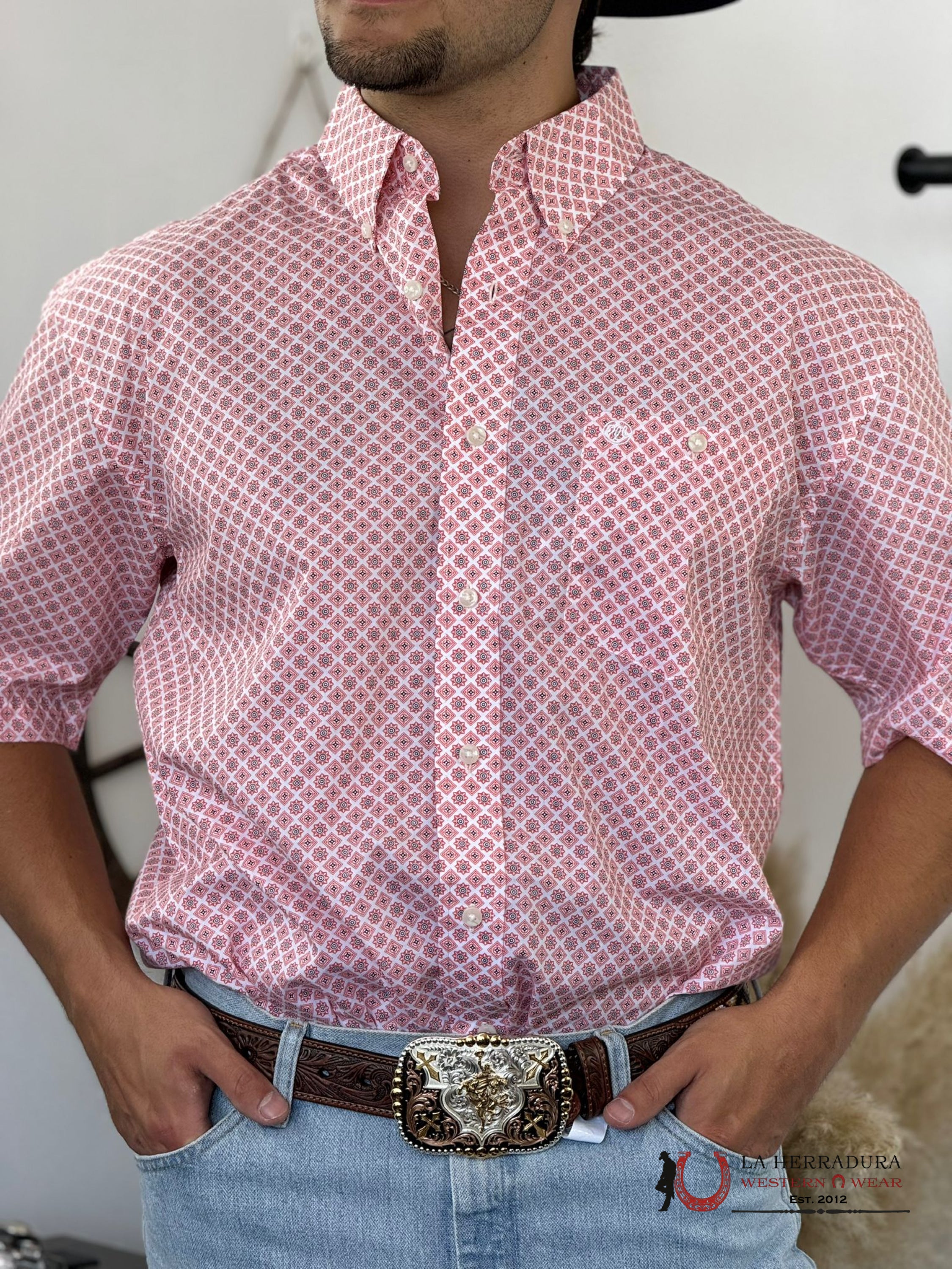 Wrangler Classic Orange Foil Button Short Sleeve Shirt 6076 Ropa Hombres