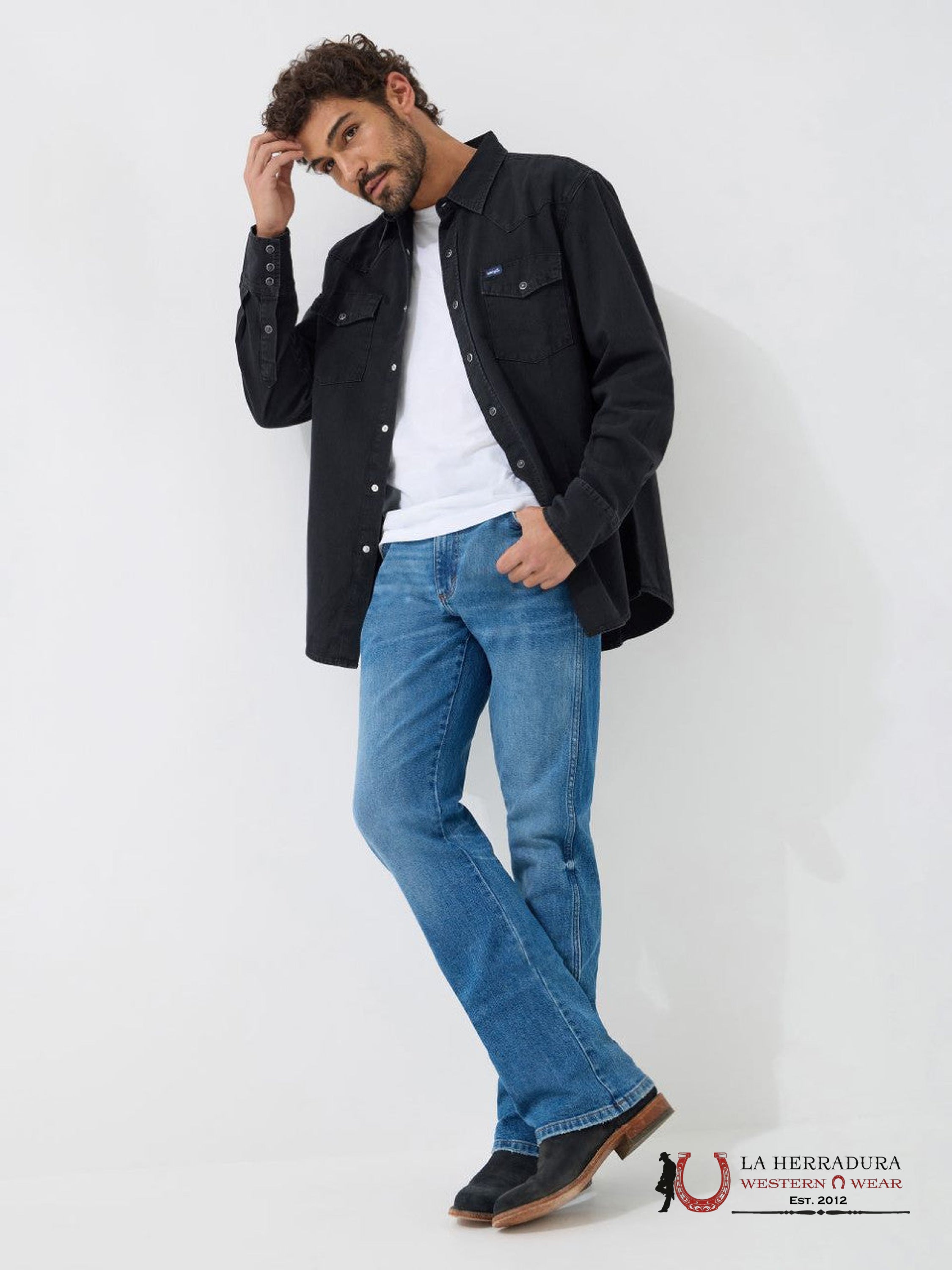 WRANGLER COWBOY CUT WORK WESTERN RIGID DENIM LONG SLEEVE SHIRT 1702 ROPA HOMBRES