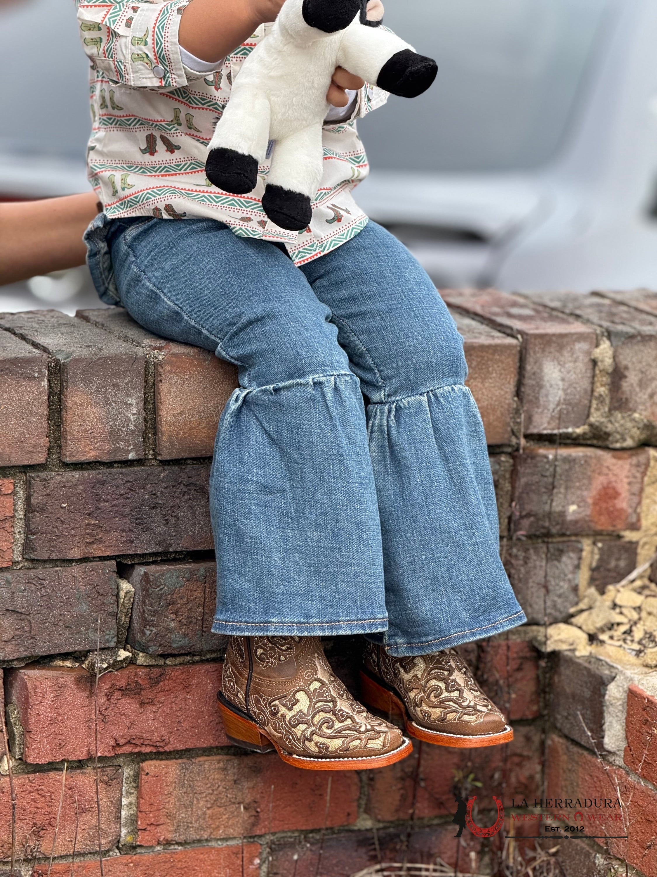 WRANGLER DARK WASH Flare With Brown Stiching NIÑOS