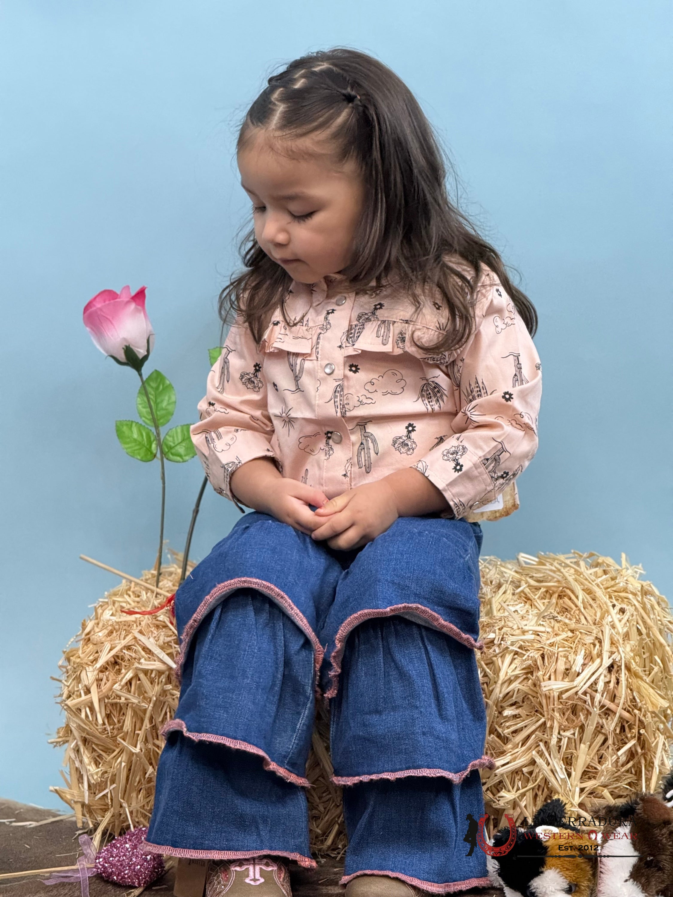 WRANGLER DARK WASH Flare With Pink Stiching NIÑOS