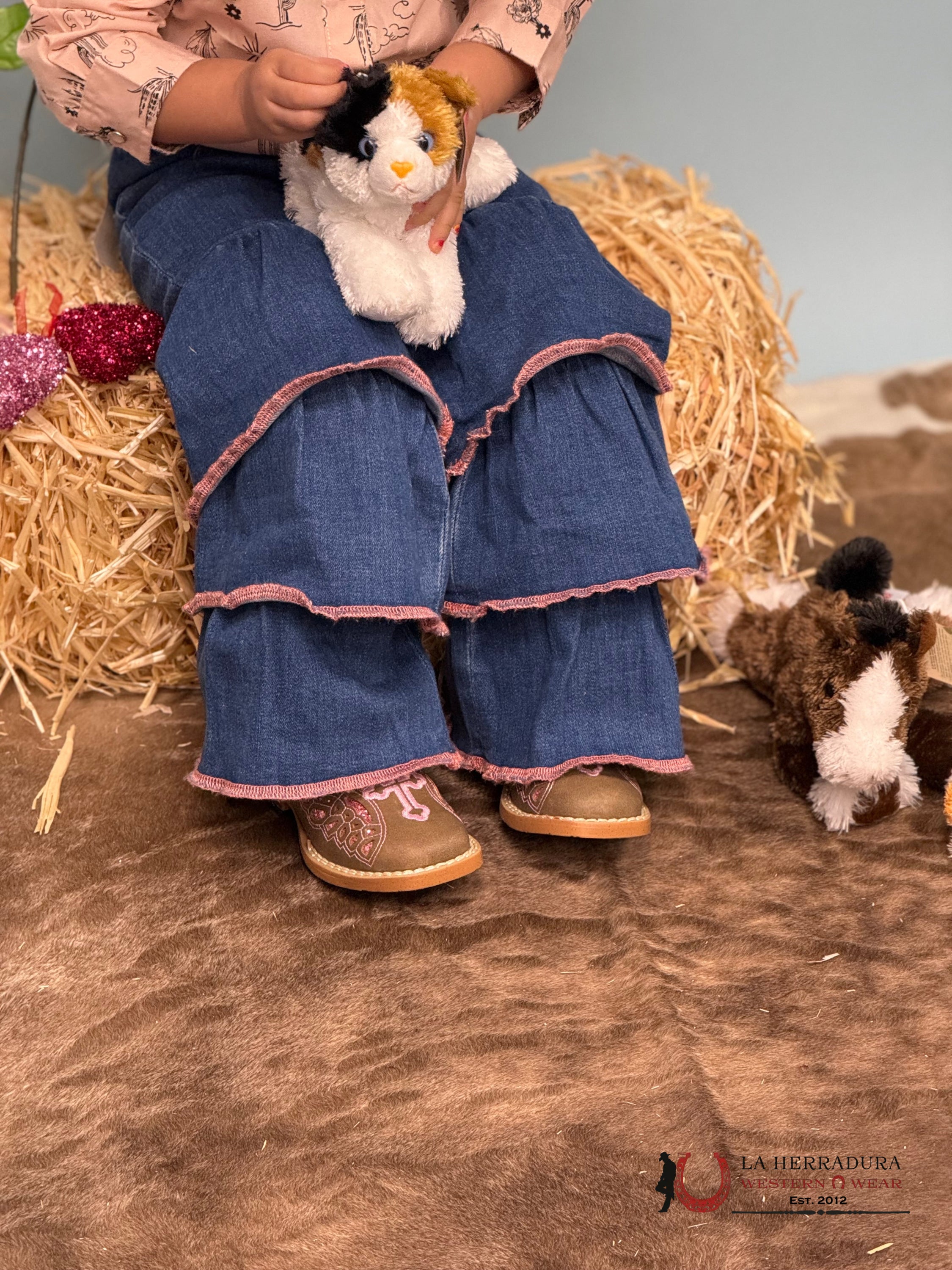 WRANGLER DARK WASH Flare With Pink Stiching NIÑOS