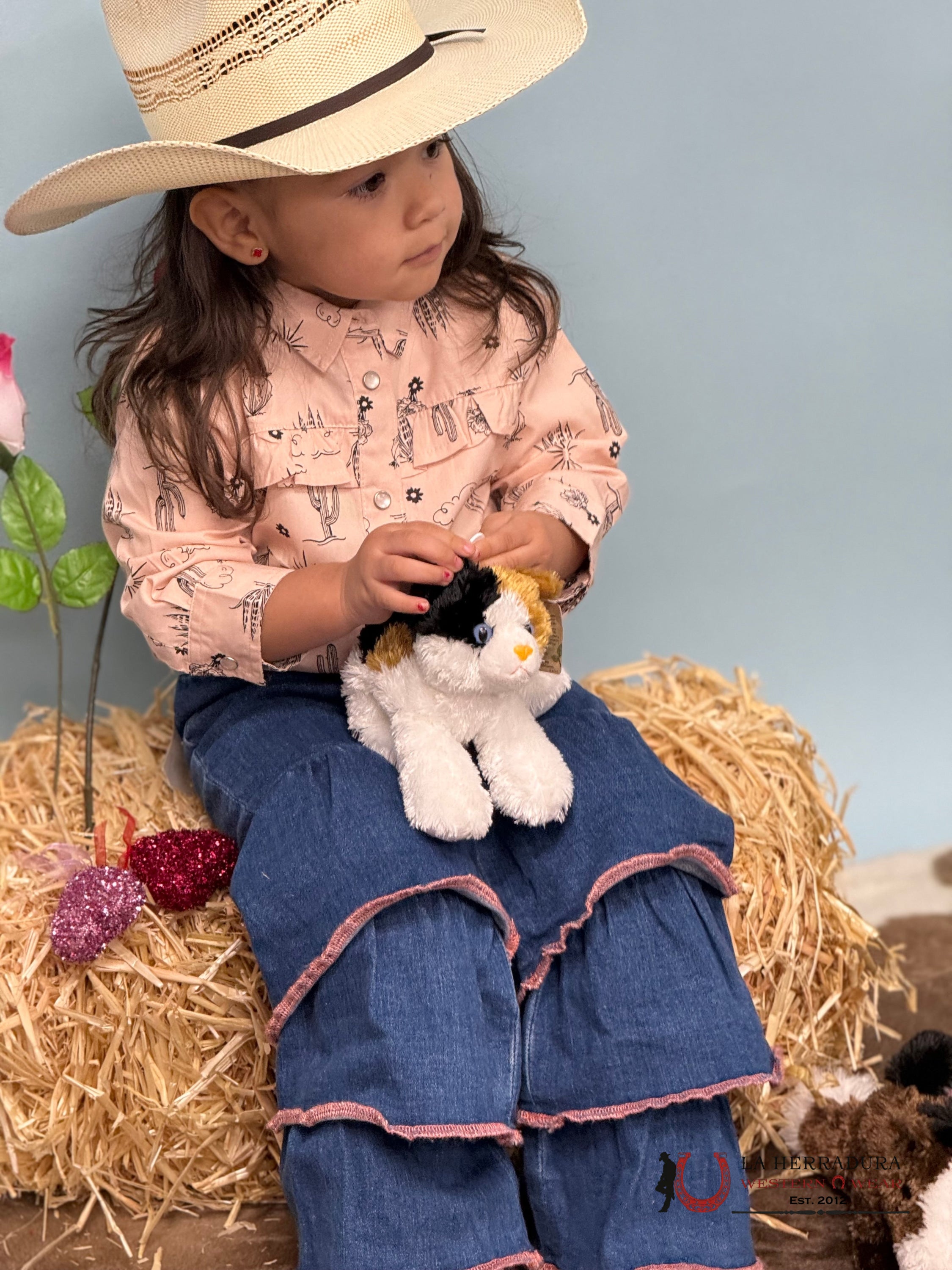 WRANGLER DARK WASH Flare With Pink Stiching NIÑOS