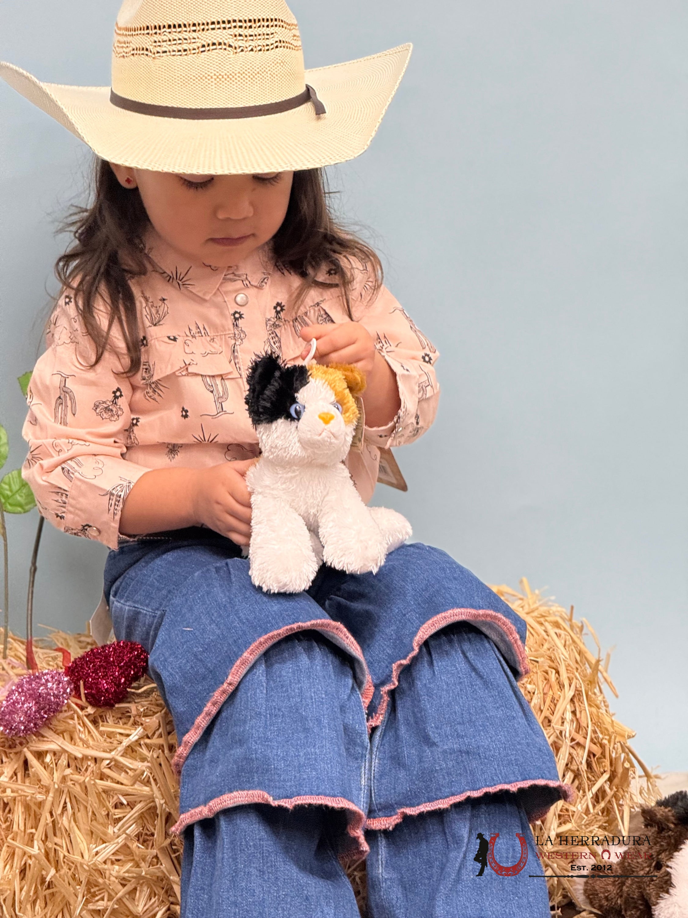 WRANGLER DARK WASH Flare With Pink Stiching NIÑOS