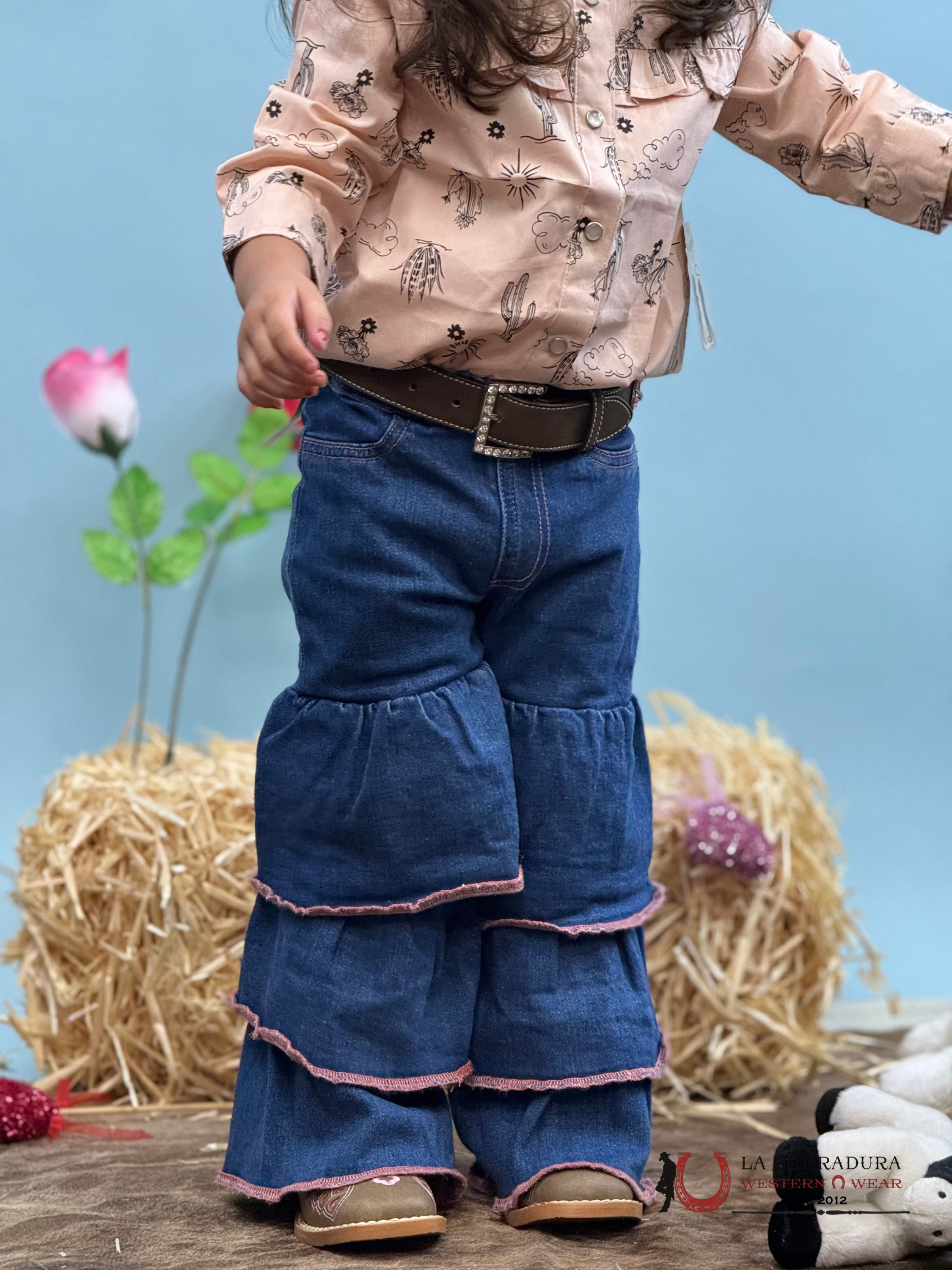 WRANGLER DARK WASH Flare With Pink Stiching NIÑOS