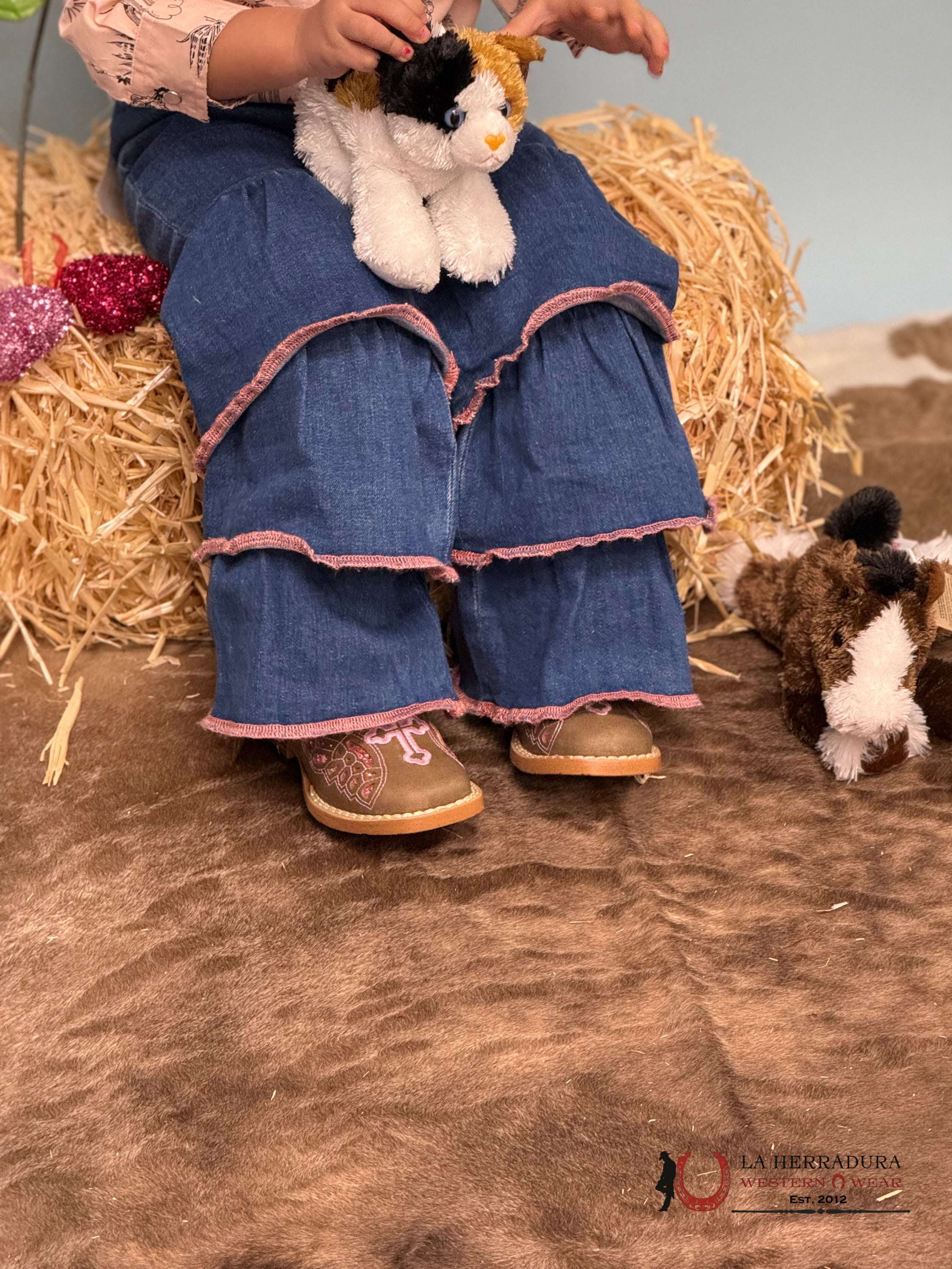 WRANGLER DARK WASH Flare With Pink Stiching NIÑOS