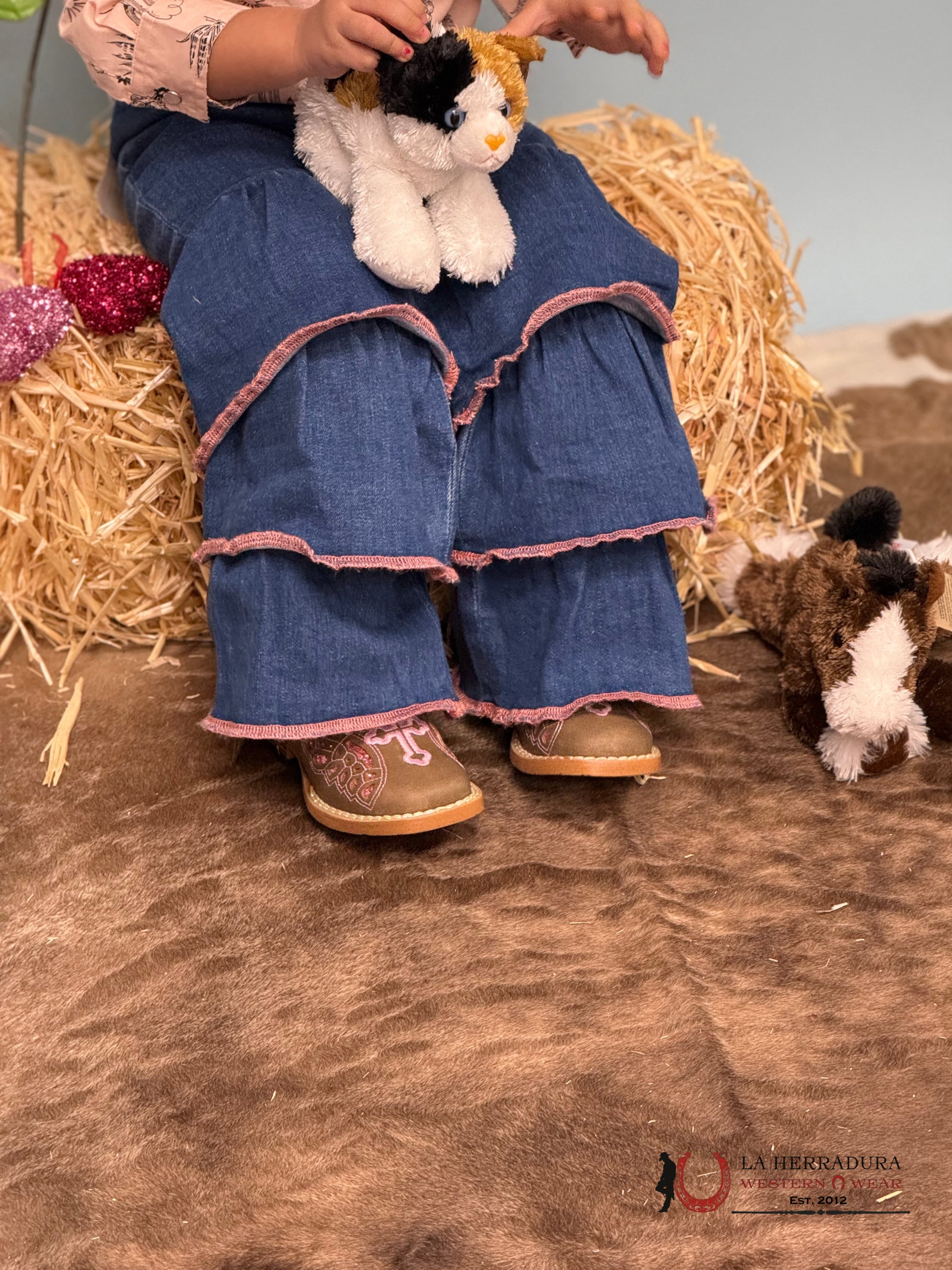 WRANGLER DARK WASH Flare With Pink Stiching NIÑOS