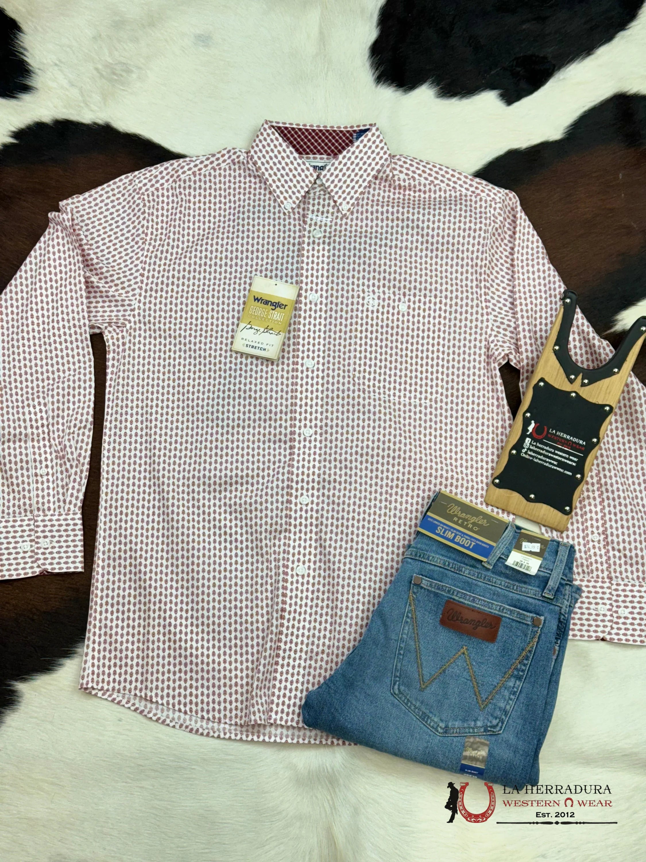 Wrangler George Satrait Relaxed Fir White/Red Long Sleeve 6600 Ropa Hombres