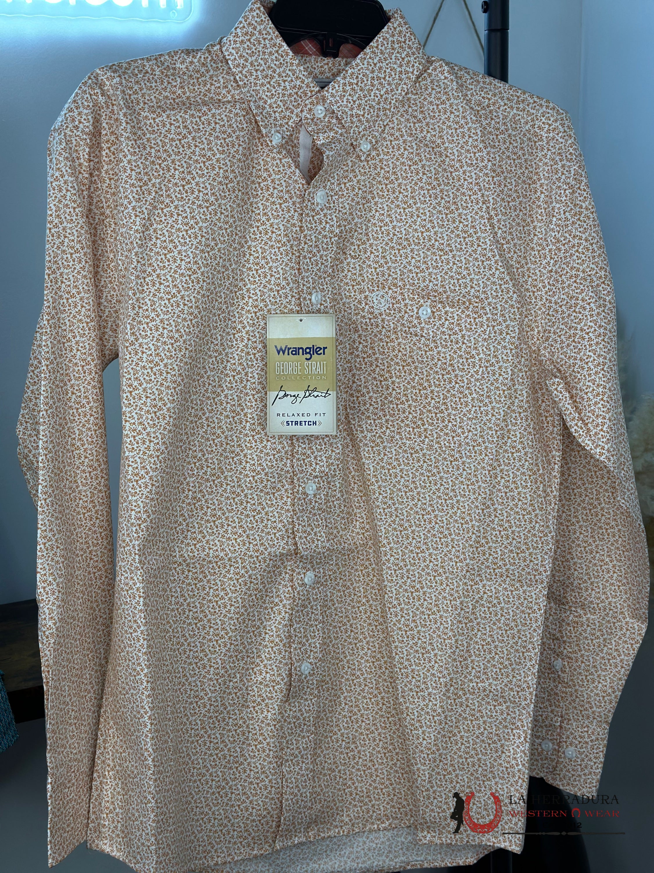 Wrangler George Strait Orange Flower Long Sleeve Shirt Ropa Hombres