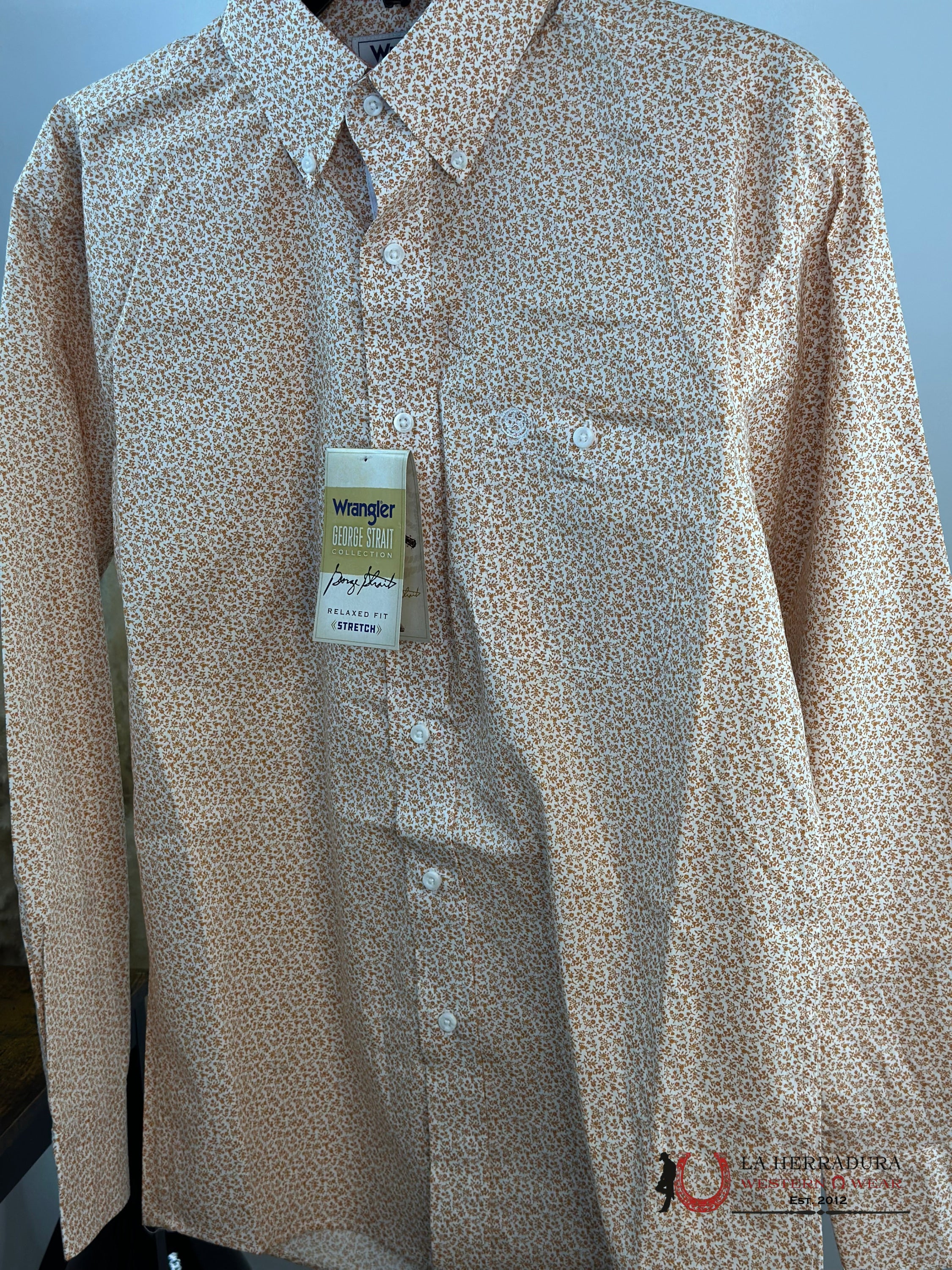 Wrangler George Strait Orange Flower Long Sleeve Shirt Ropa Hombres