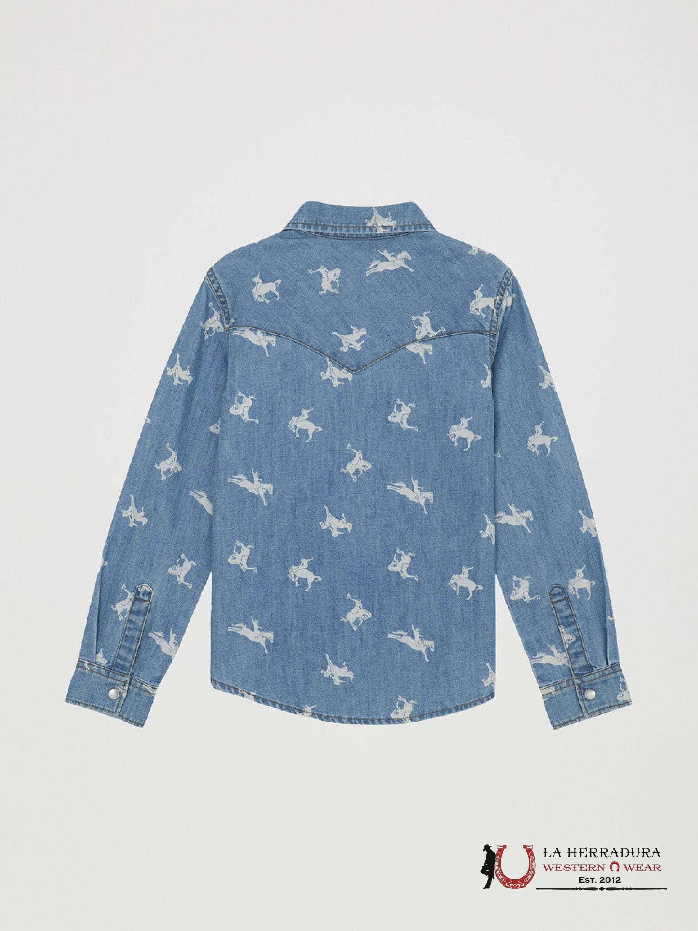 Wrangler Girls Horse Print Denim Button Up 112359421