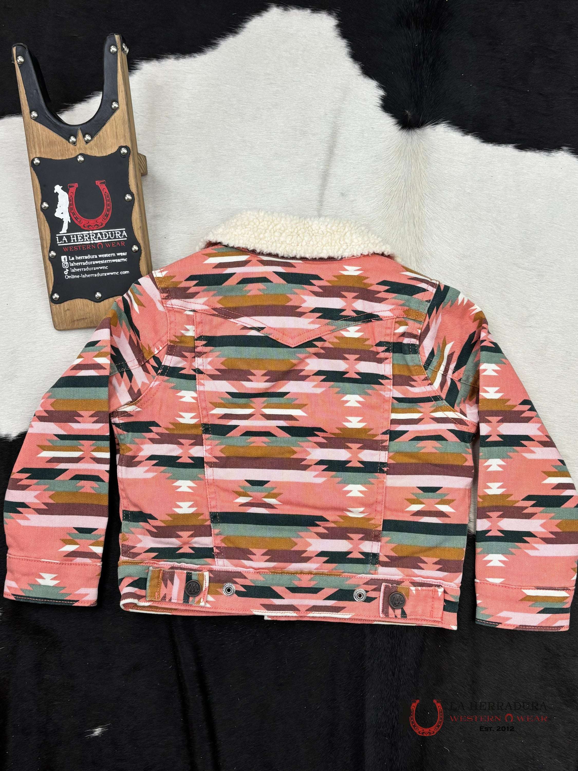 Wrangler Girl’s Southwestern Print Sherpa Denim Jacket In Pink Niñas