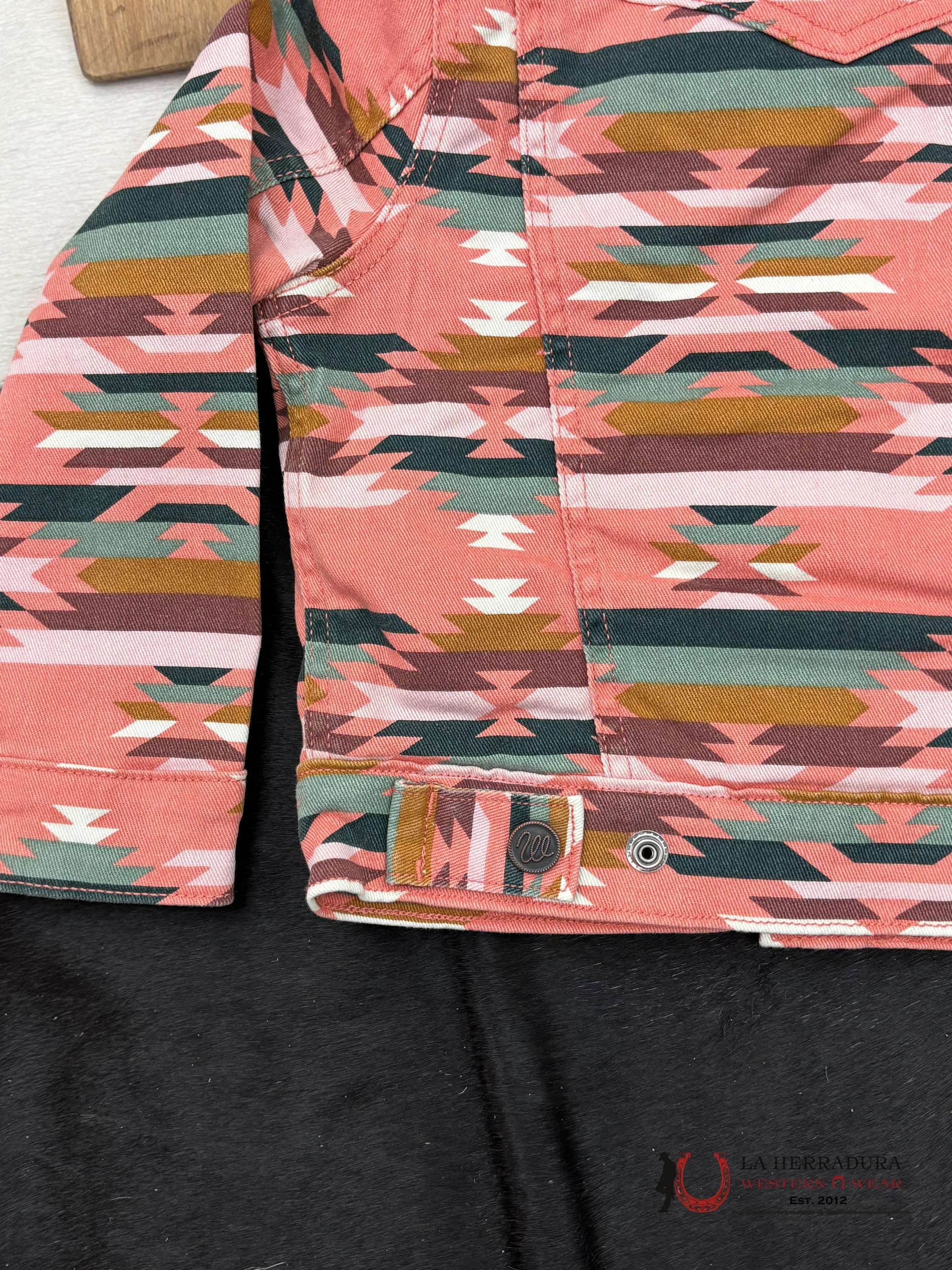 Wrangler Girl’s Southwestern Print Sherpa Denim Jacket In Pink Niñas