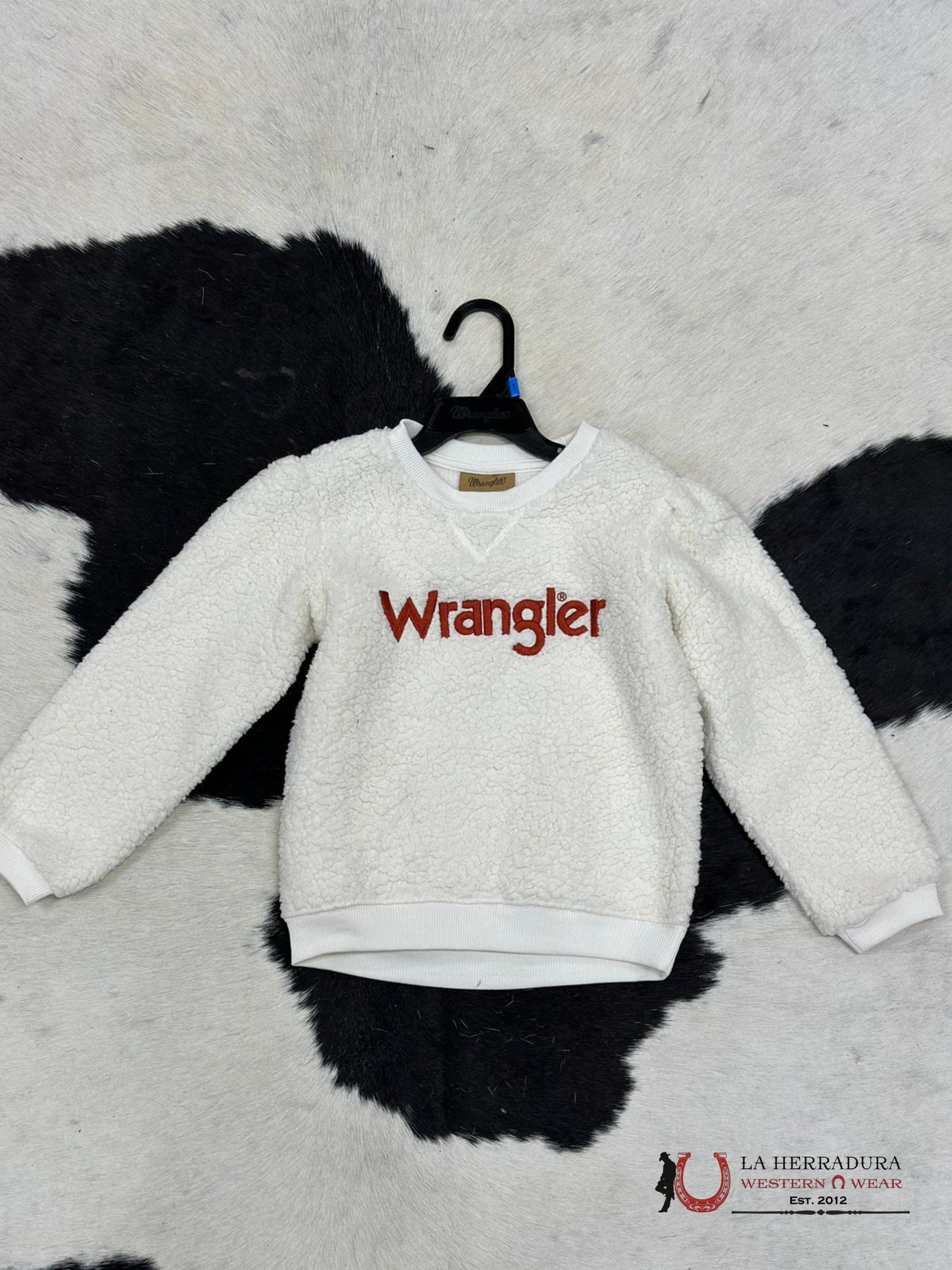 Wrangler Girls White Sherpa Red Logo Pullover Niños
