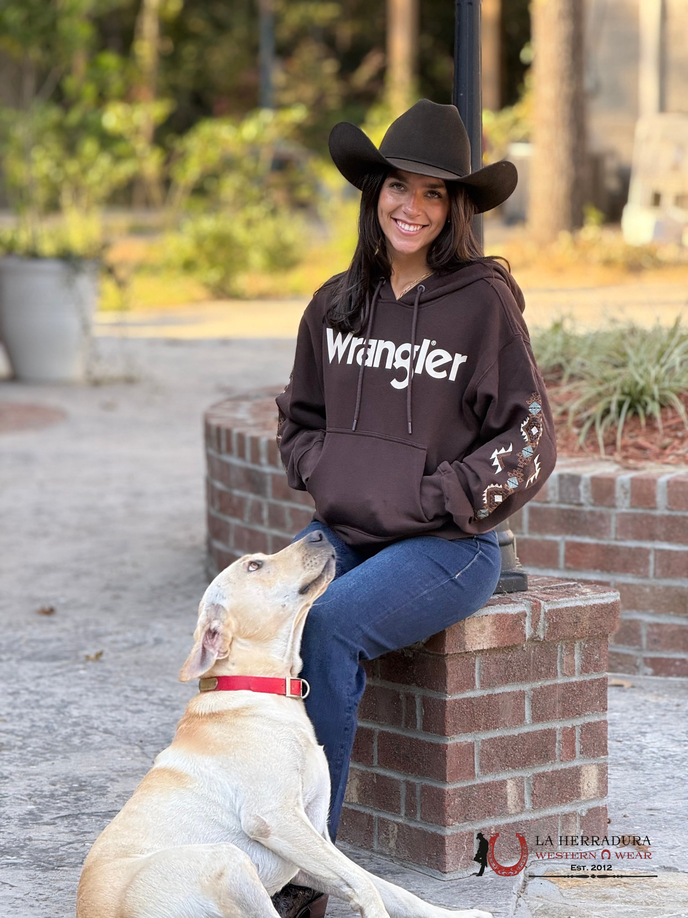 Wrangler Hoodie For Women Brown W/ Aztec Sleeve Ropa Mujeres