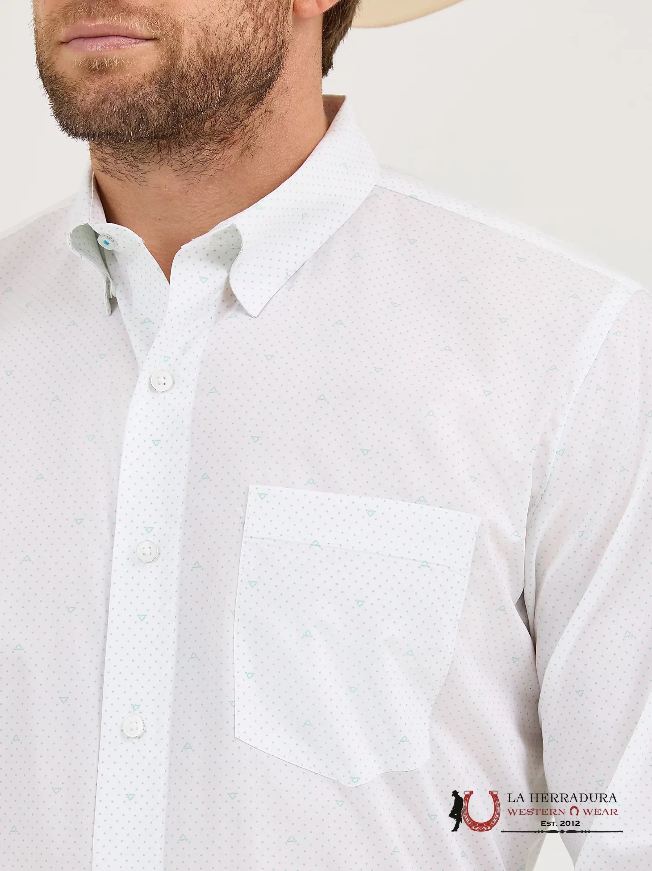 Wrangler Men Ceramic White Dot Long Sleeve Shirt - 5607 ROPA HOMBRES