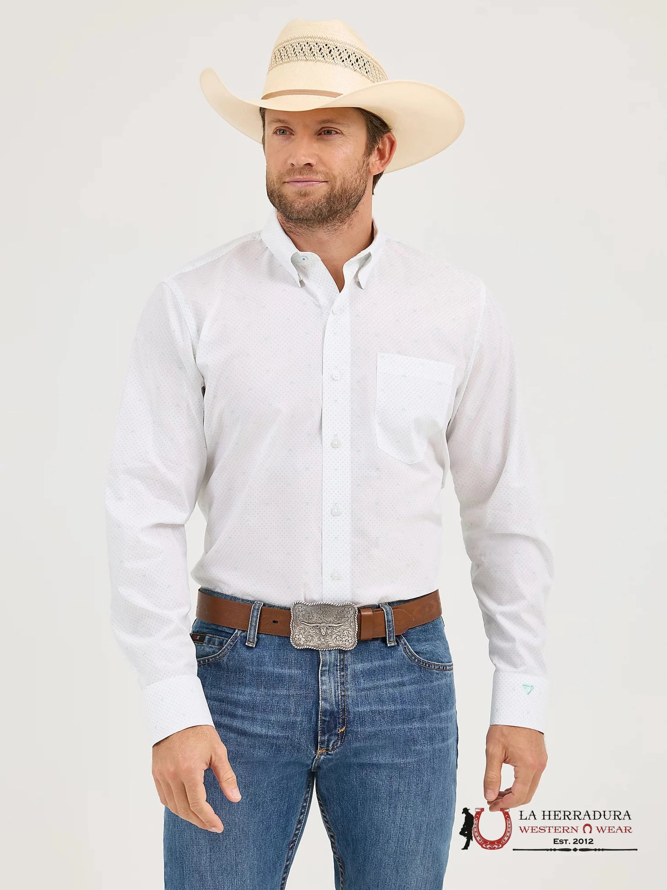 Wrangler Men Ceramic White Dot Long Sleeve Shirt - 5607 ROPA HOMBRES