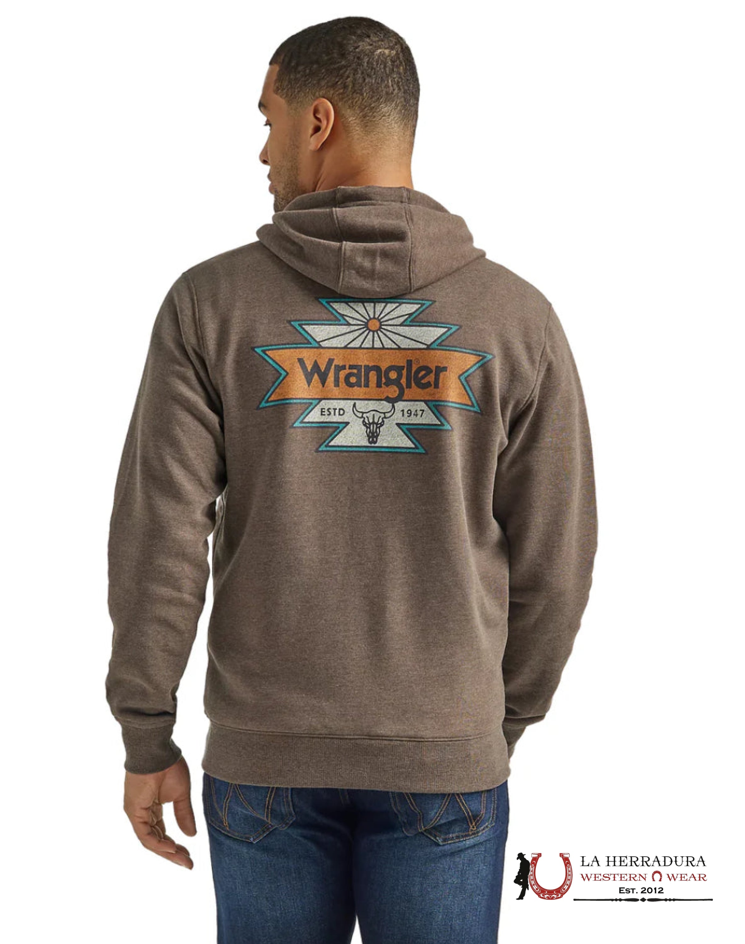 Wrangler Men’s Back Graphic Logo Zip Up- Brown Ropa Hombres
