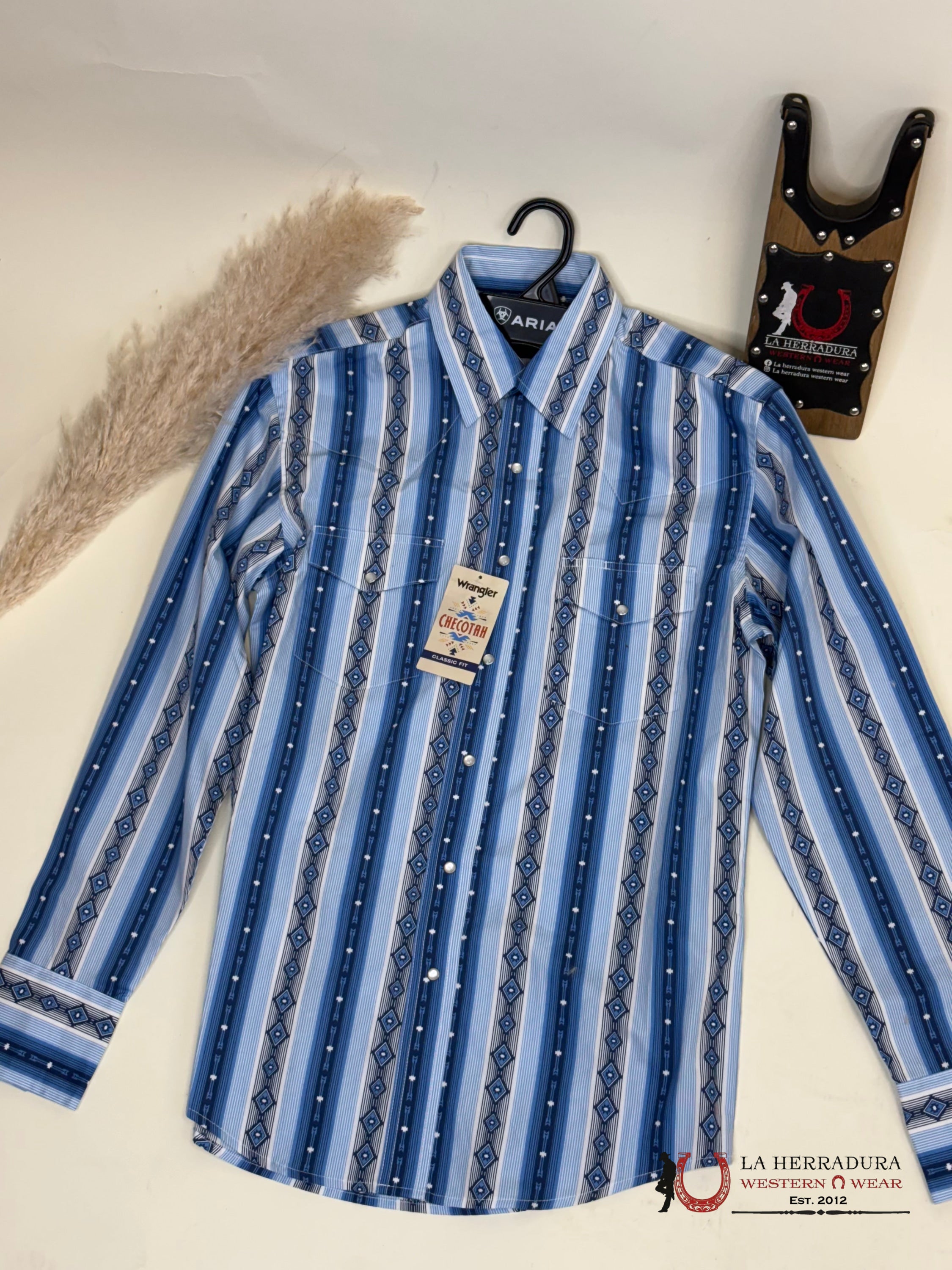 Wrangler Men’s Blue Aztec Long Sleeve Shirt Ropa Hombres