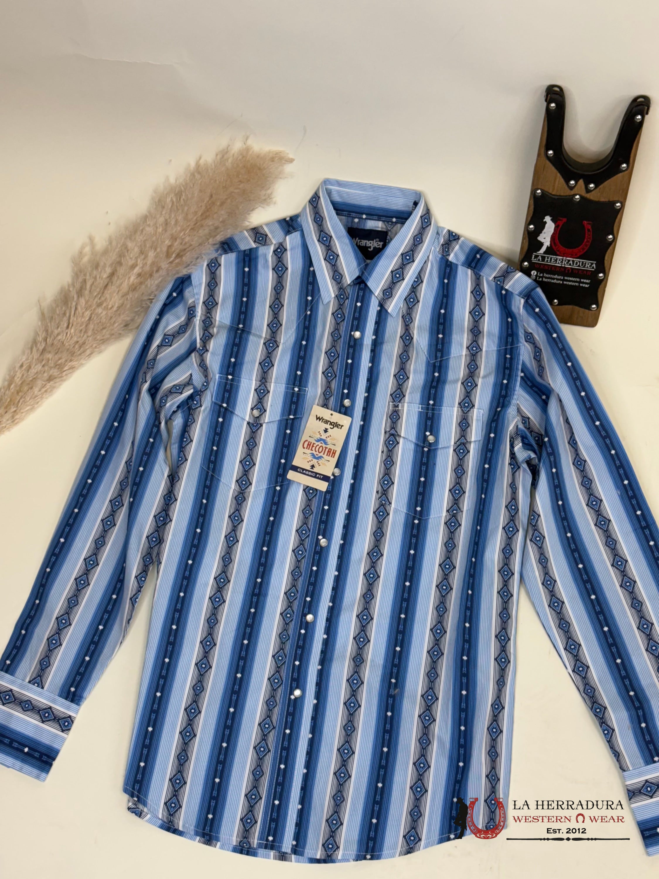 Wrangler Men’s Blue Aztec Long Sleeve Shirt Ropa Hombres