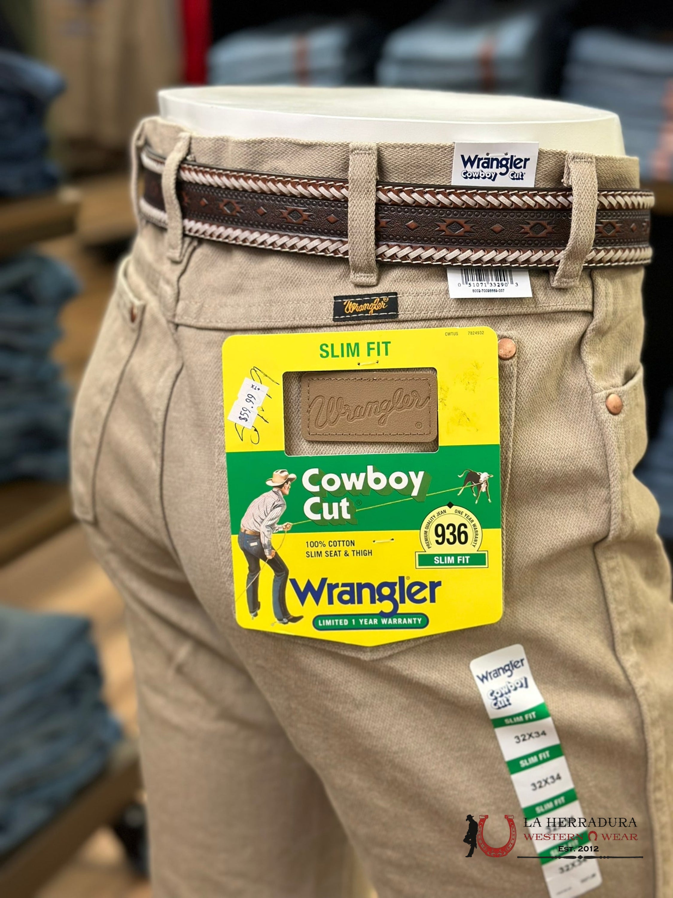 Wrangler Men’s Jeans Cowboy Cut Slim Fit Prewashed Tan 936Tan