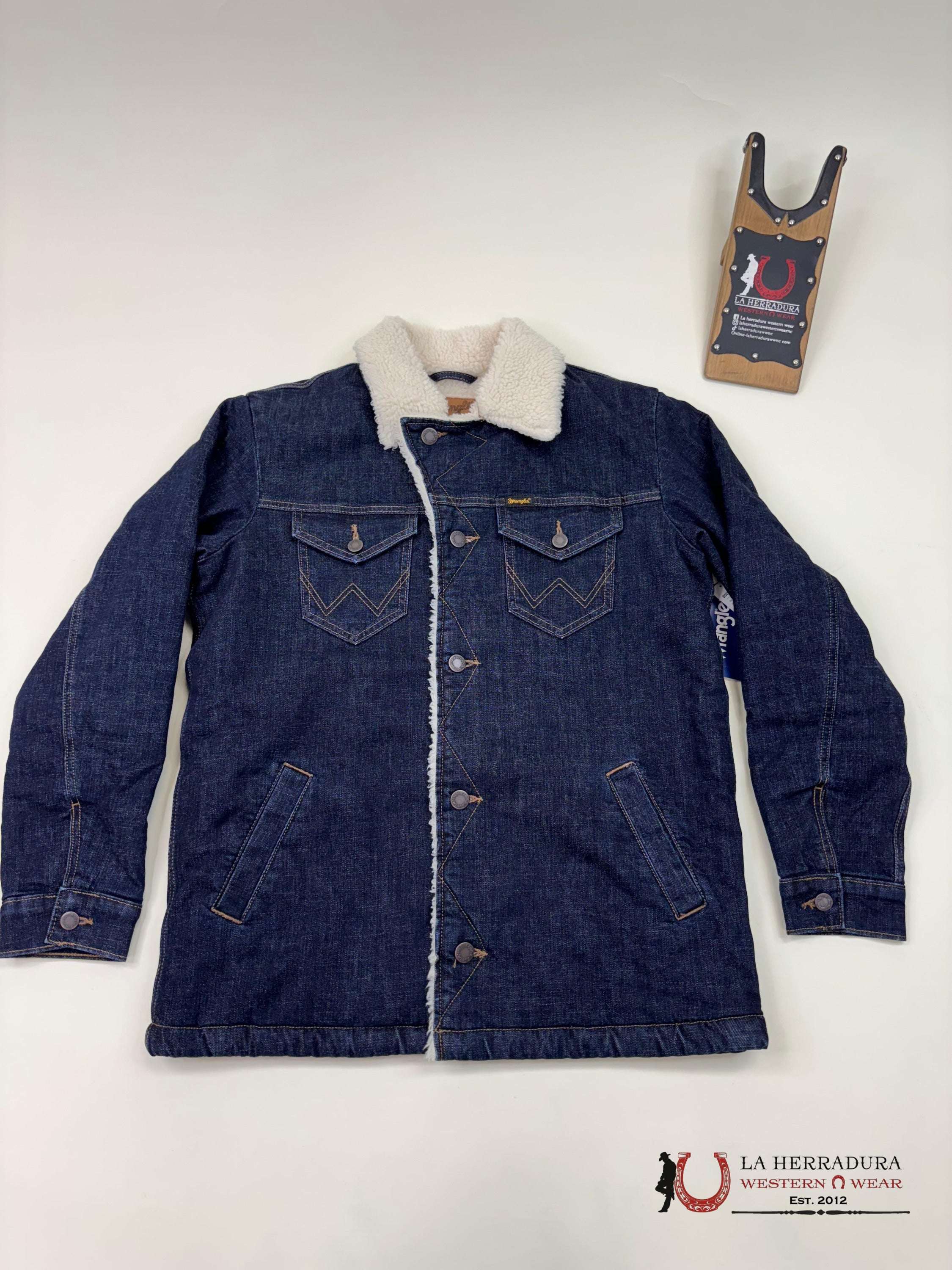 Wrangler Men’s Western Sherpa Lined Denim Wrange Jacket In Rustic Navy Ropa Hombres