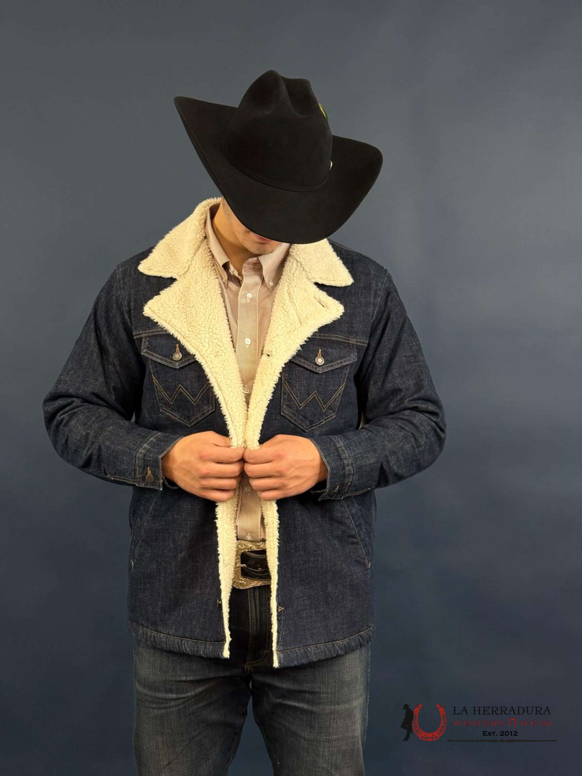 Wrangler Men’s Western Sherpa Lined Denim Wrange Jacket In Rustic Navy Ropa Hombres