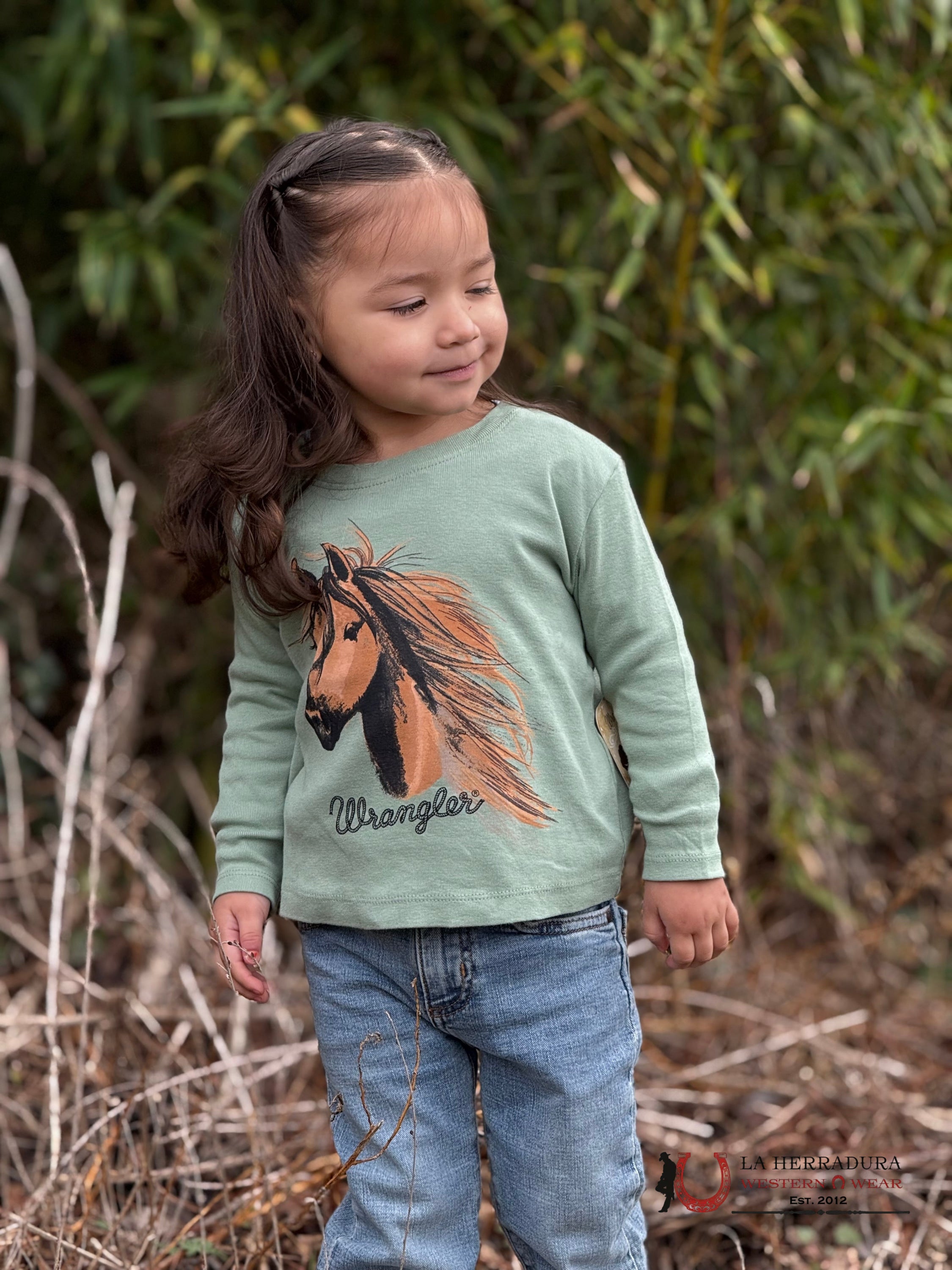 WRANGLER Olive Green With Horse Print Long Sleeve Shirt NIÑOS